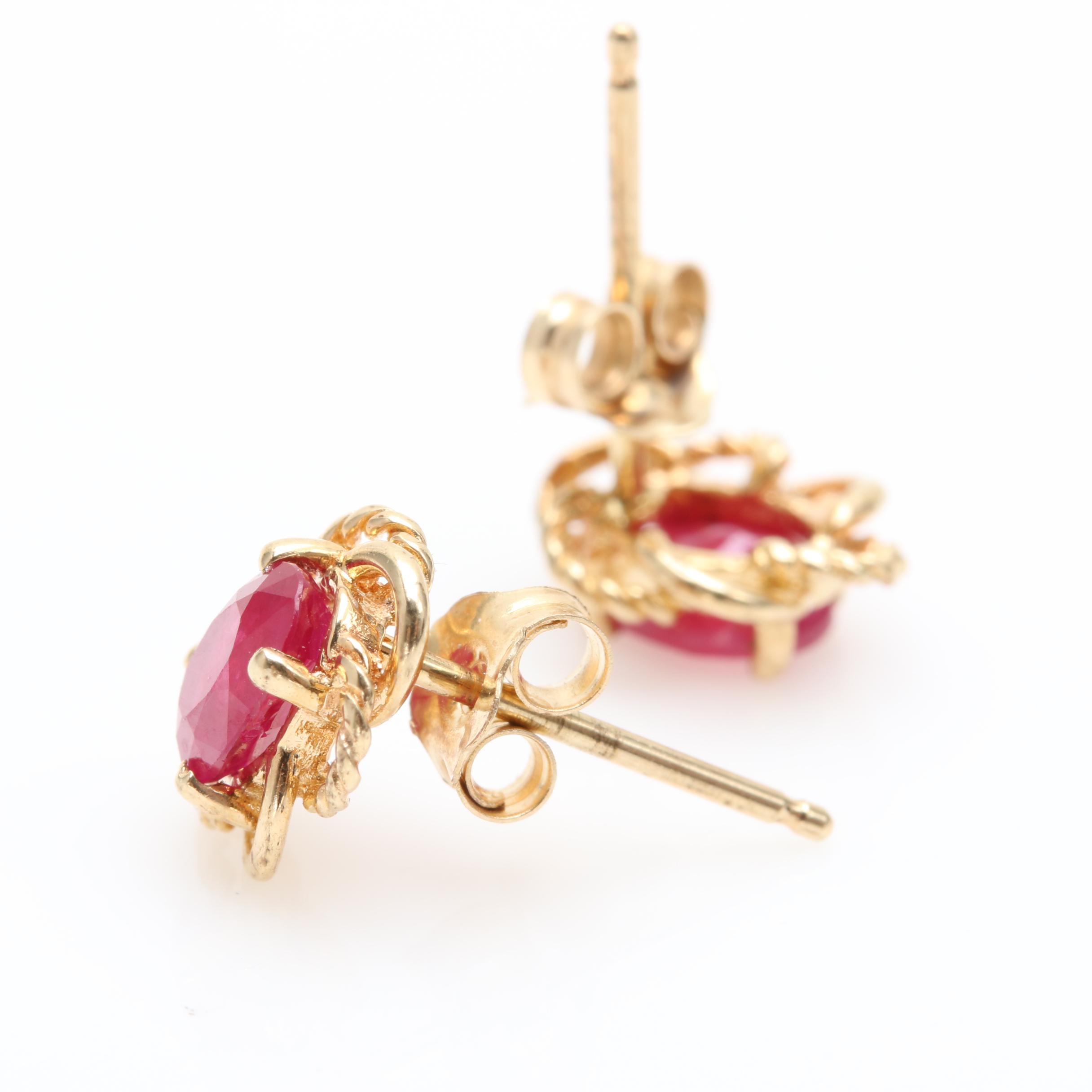 14K Yellow Gold Synthetic Ruby Earrings