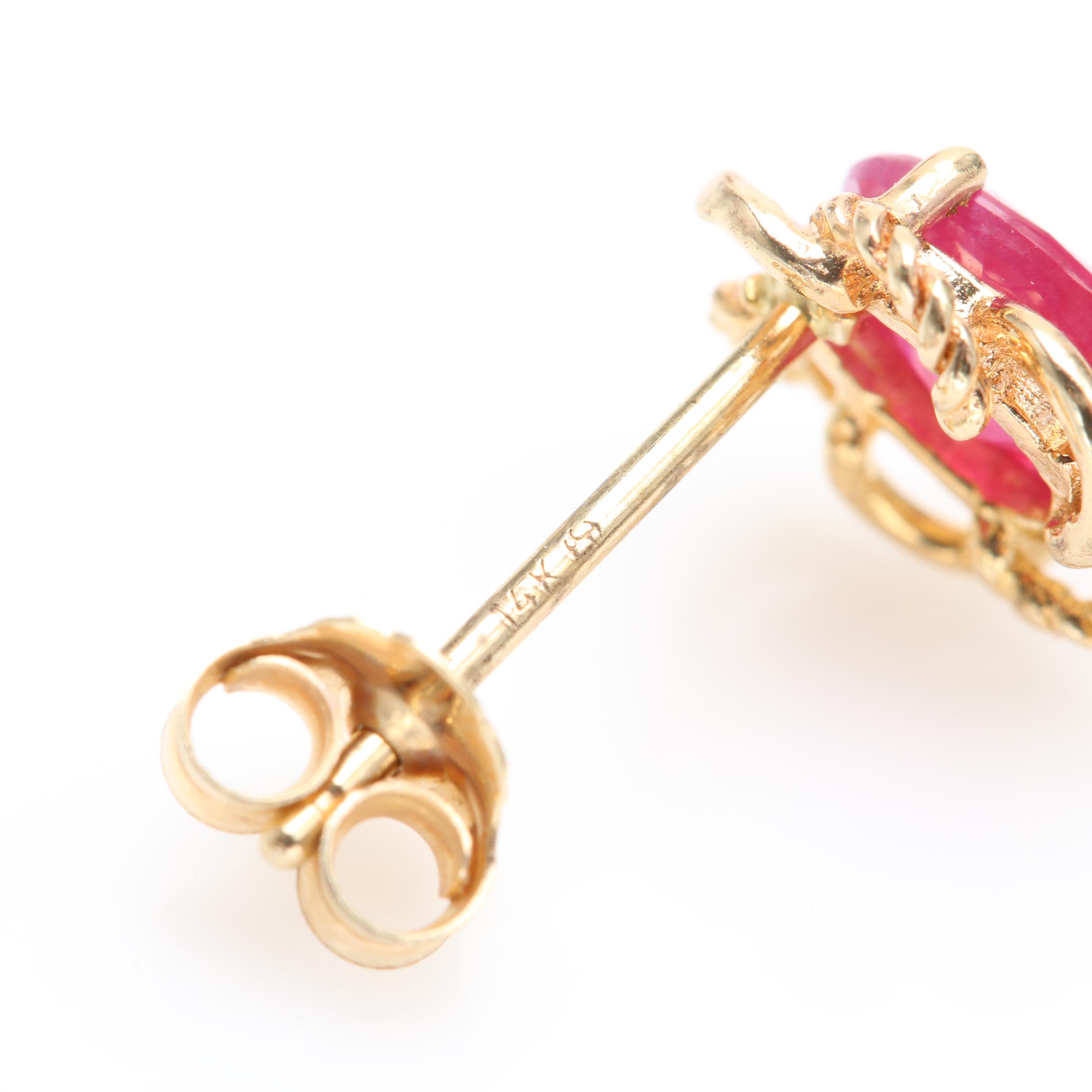 14K Yellow Gold Synthetic Ruby Earrings