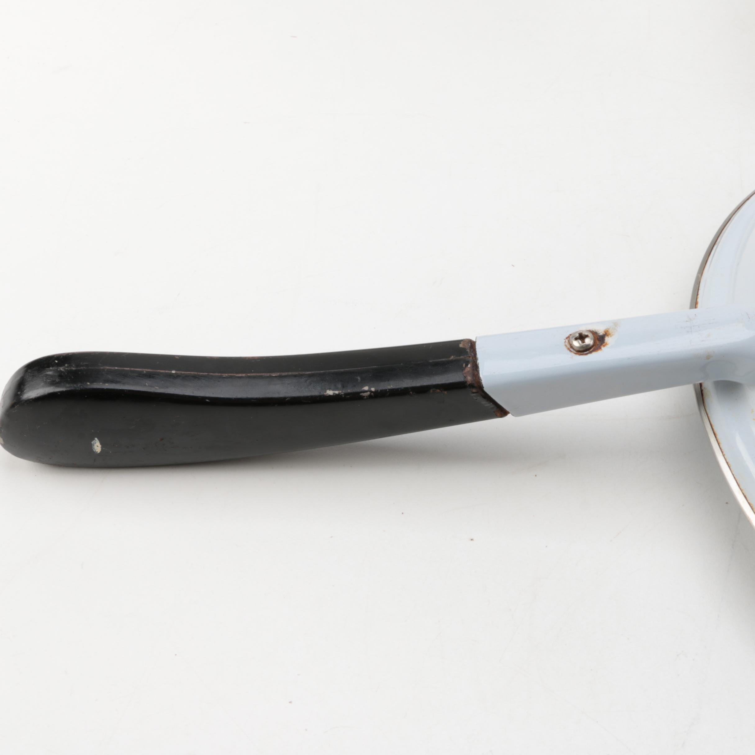 Vintage Enameled Cookware Light Blue with Fruit Design