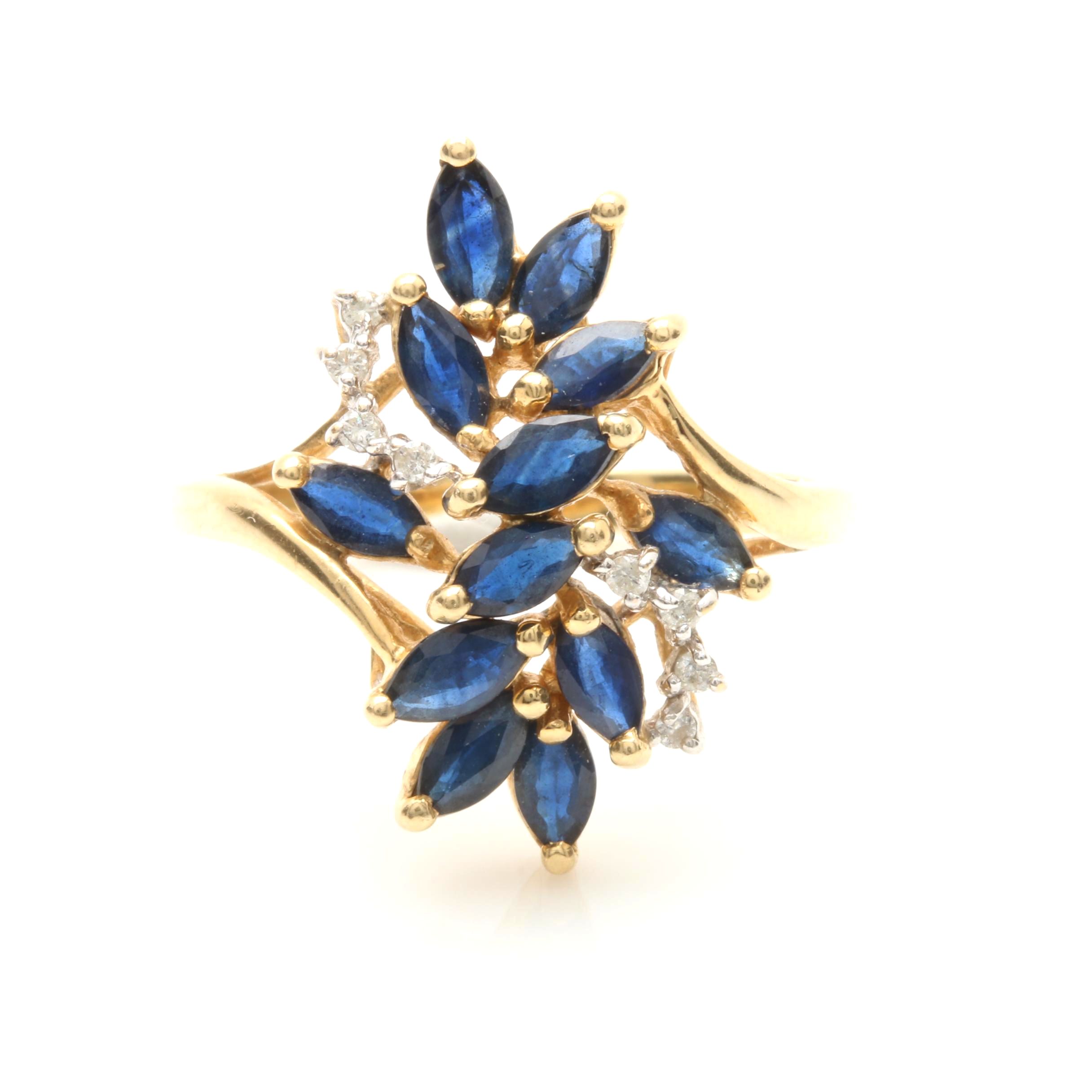 14K Yellow Gold Sapphire and Diamond Ring