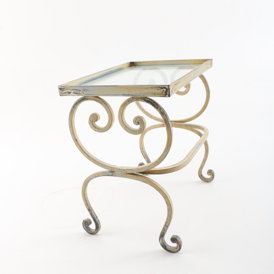 Mini Glass Topped Brass Tone Table