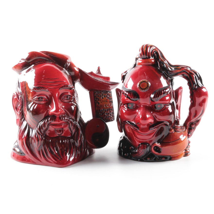 Royal Doulton Flambe Character Jugs Including "Confucius" and "Aladdin's Genie"