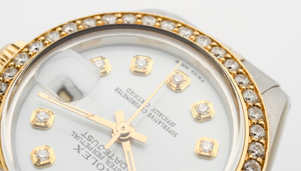 Rolex Oyster Perpetual Datejust 14K Gold Diamond Bezel Watch