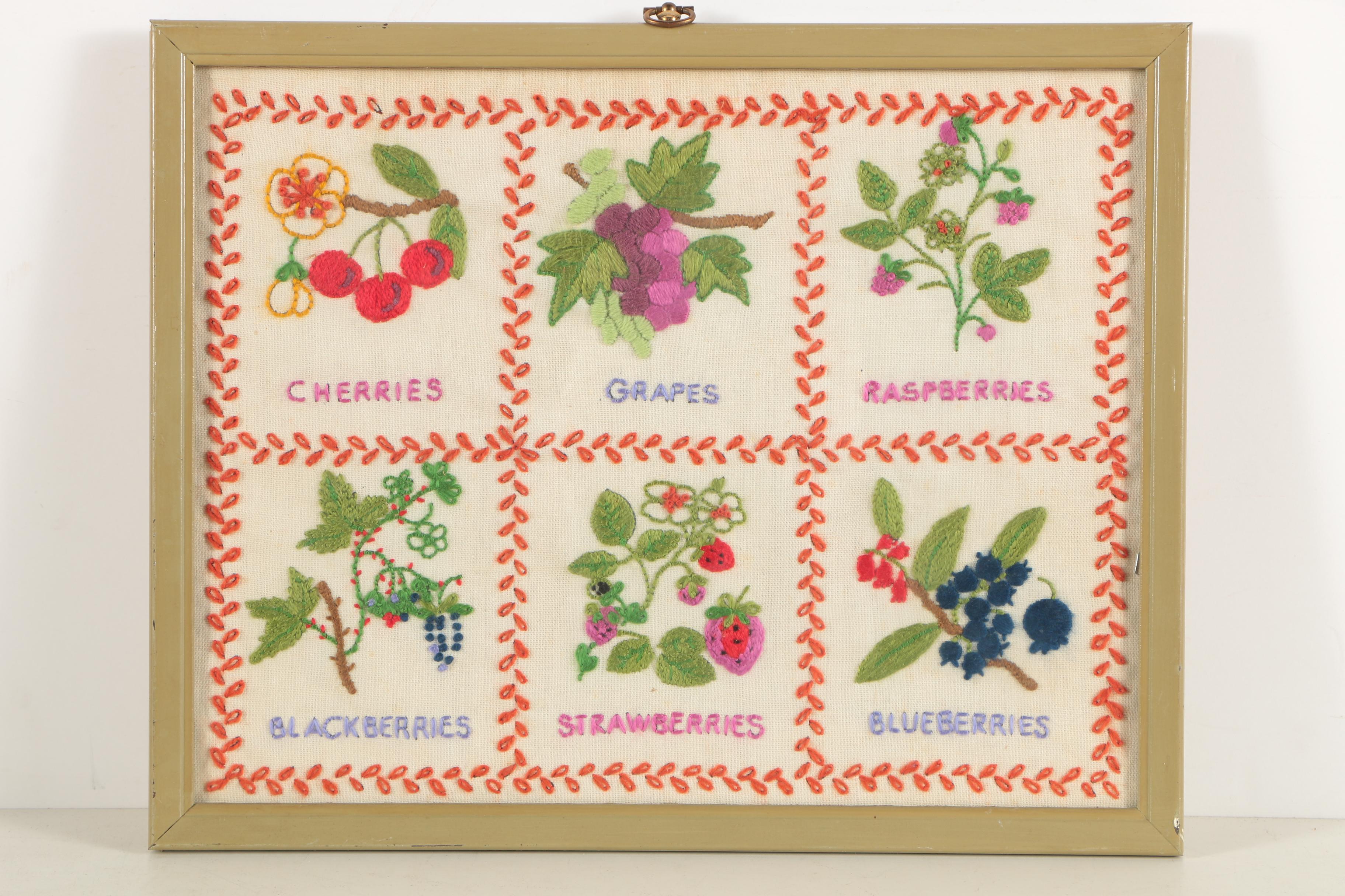 Hand-Stitched Embroidery Pieces Including Samplers and a Lake Scene