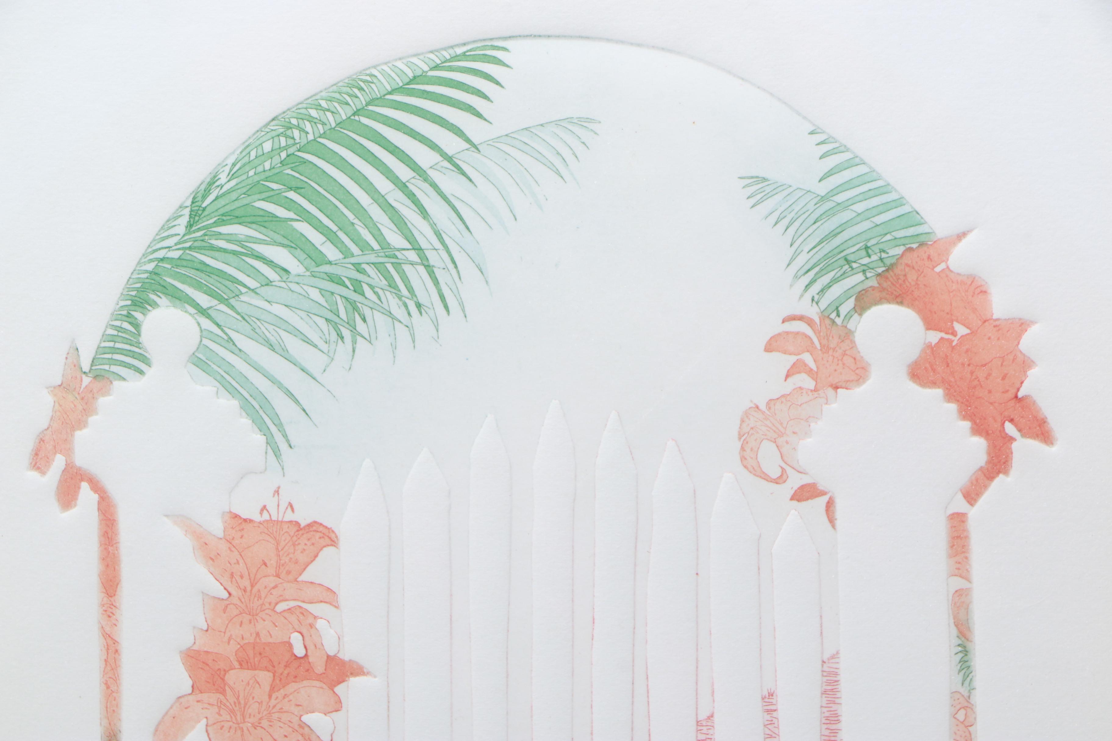 (Pri)Nancy Louvier Artist's Proof Color Etching on Embossed Paper "Tiger's Gate"