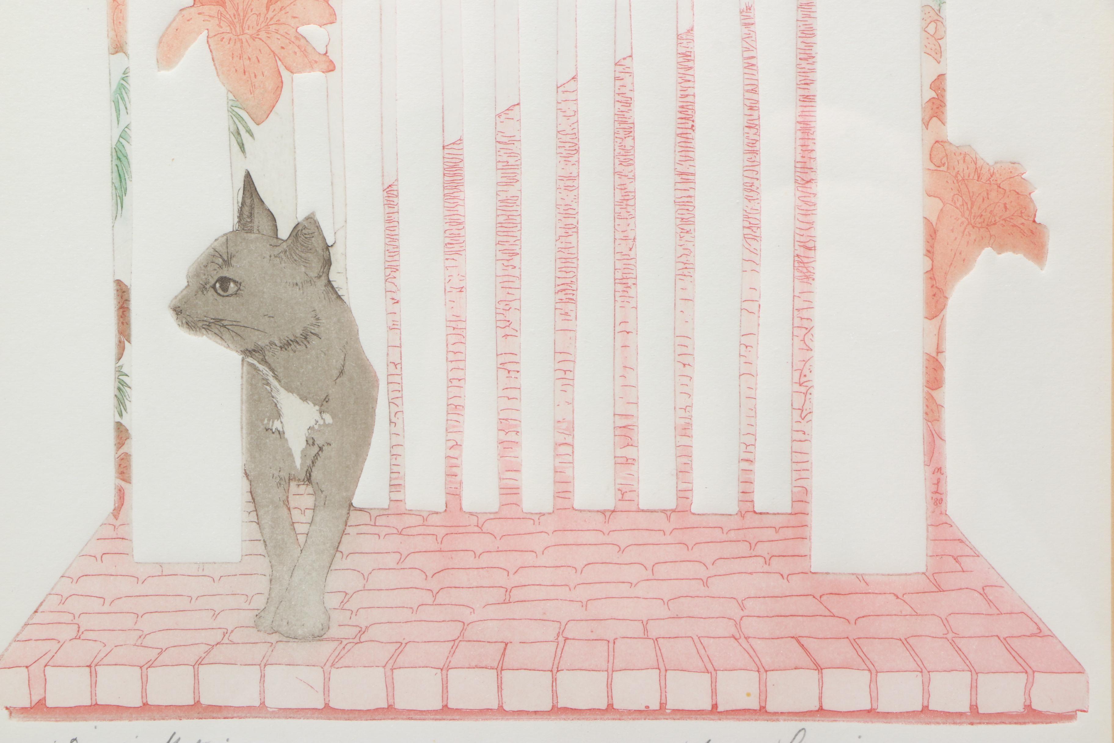 (Pri)Nancy Louvier Artist's Proof Color Etching on Embossed Paper "Tiger's Gate"