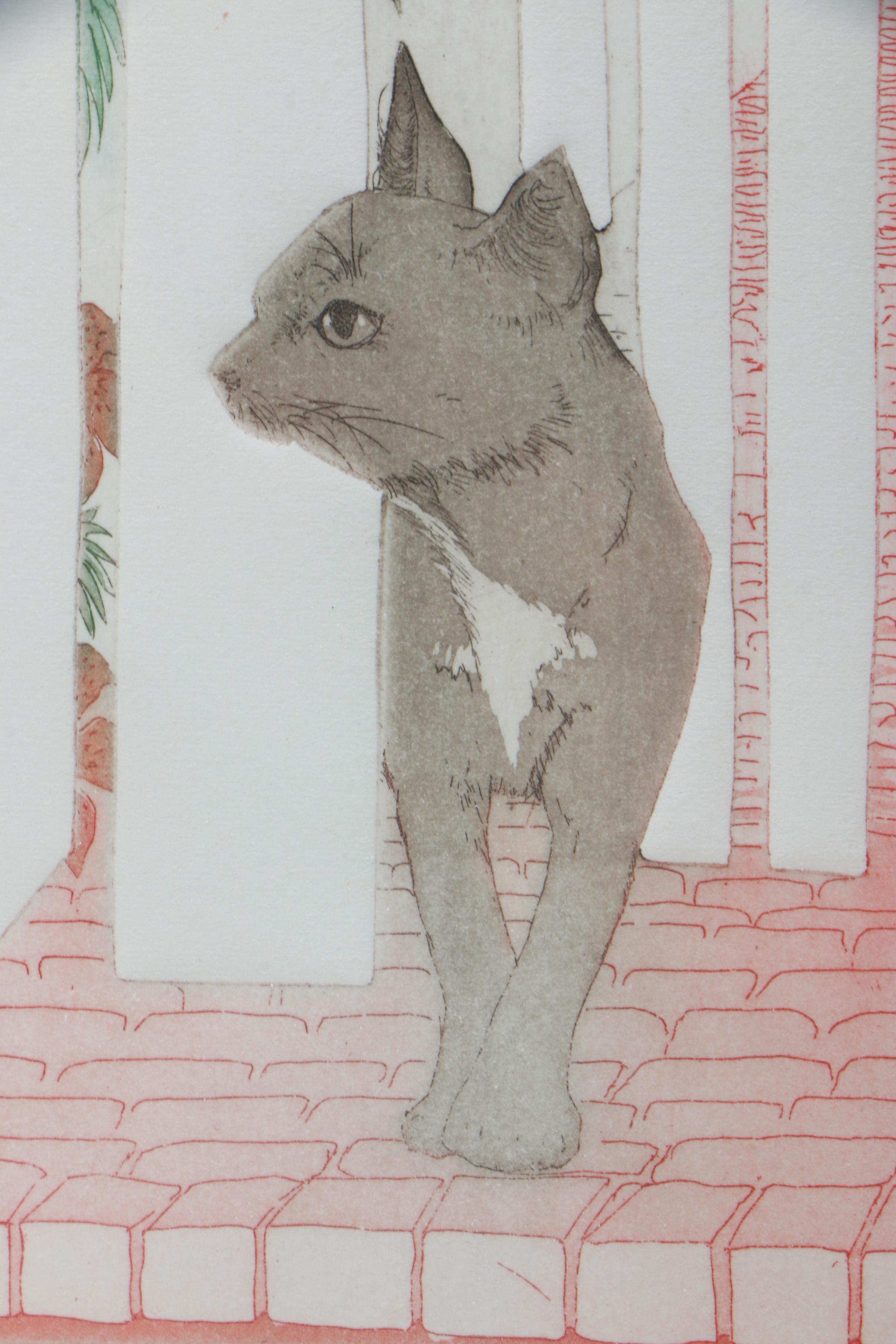 (Pri)Nancy Louvier Artist's Proof Color Etching on Embossed Paper "Tiger's Gate"