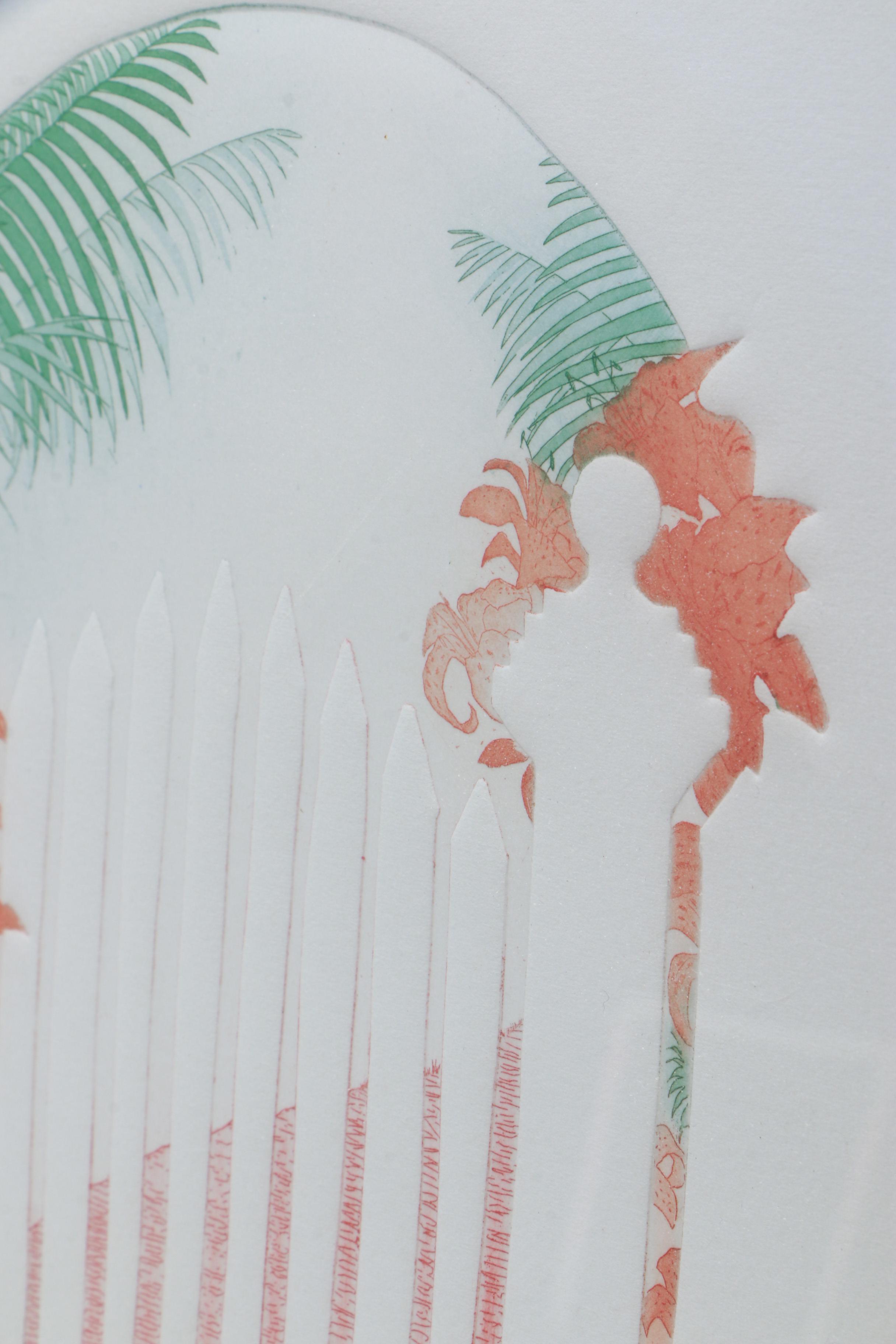 (Pri)Nancy Louvier Artist's Proof Color Etching on Embossed Paper "Tiger's Gate"