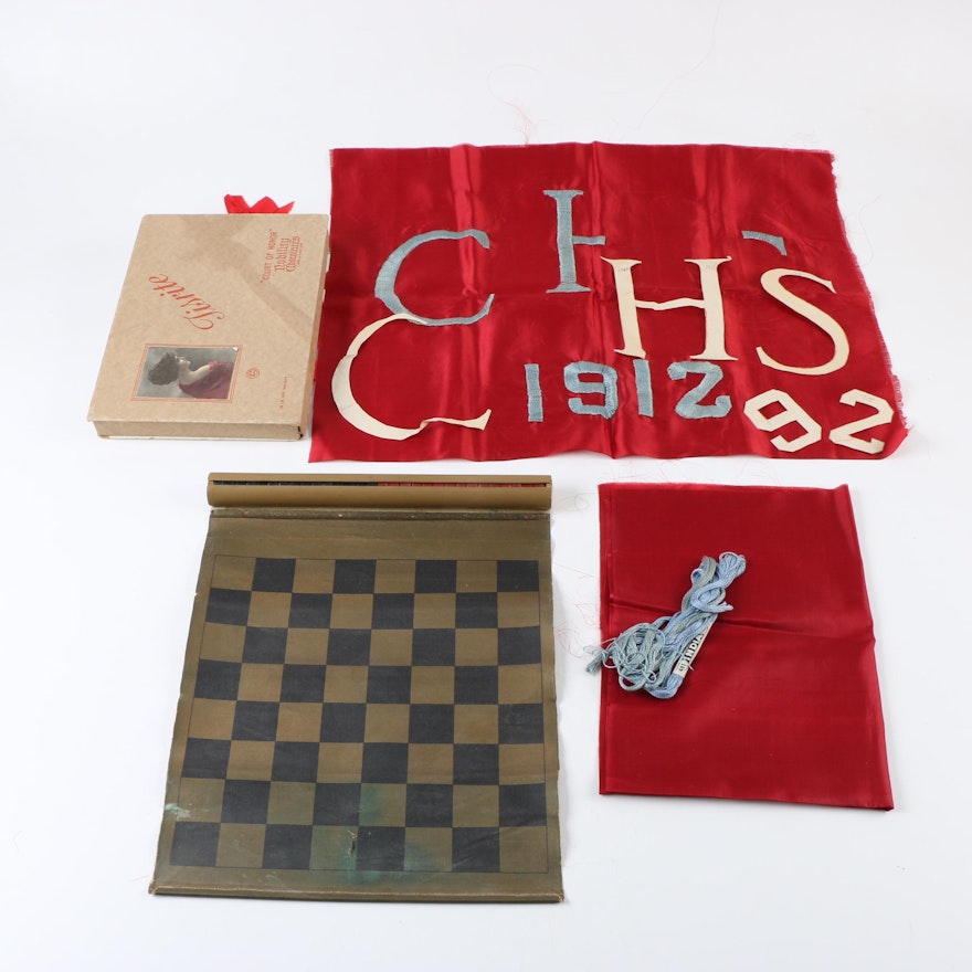 Vintage Roll-Up Checkers Set with Vintage Banner