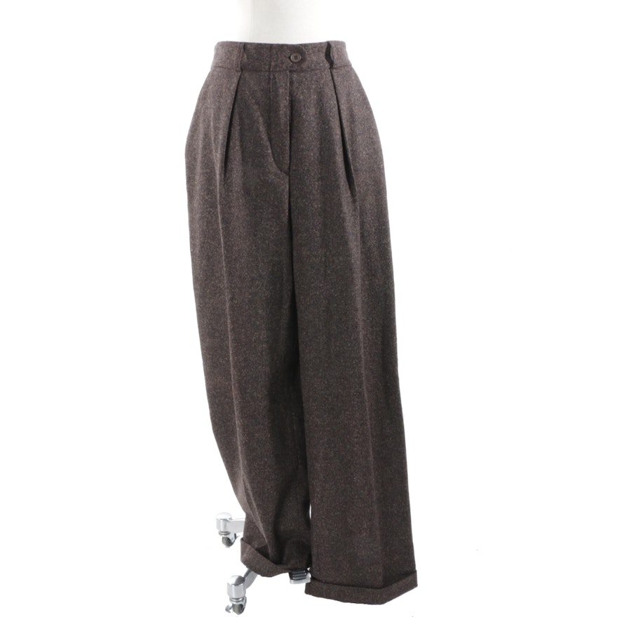 Alberta Ferretti Wool Cashmere Wide Leg Pleated Trousers