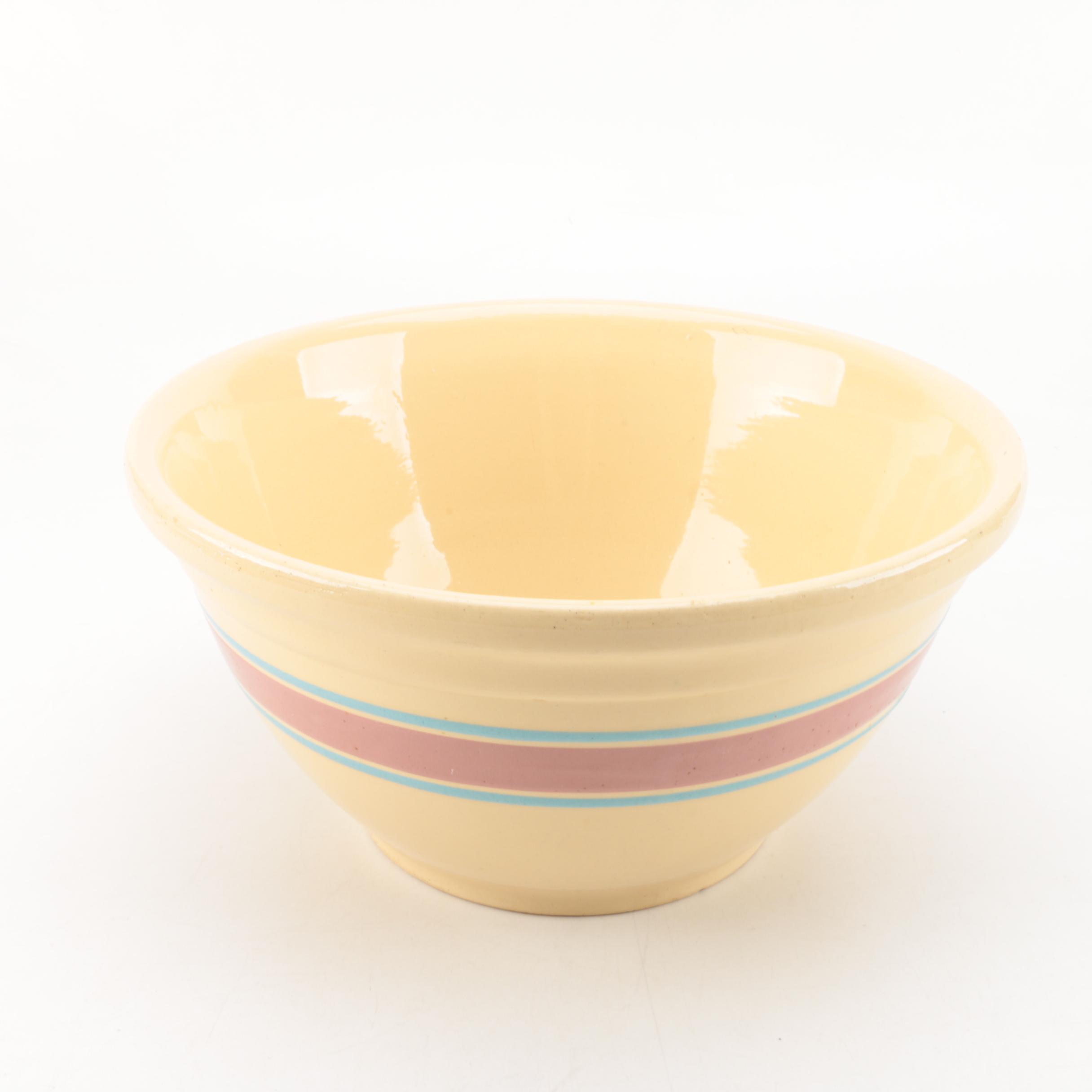 Vintage McCoy Pottery Pink and Blue Stripe "12" Mixing Bowl 1950s