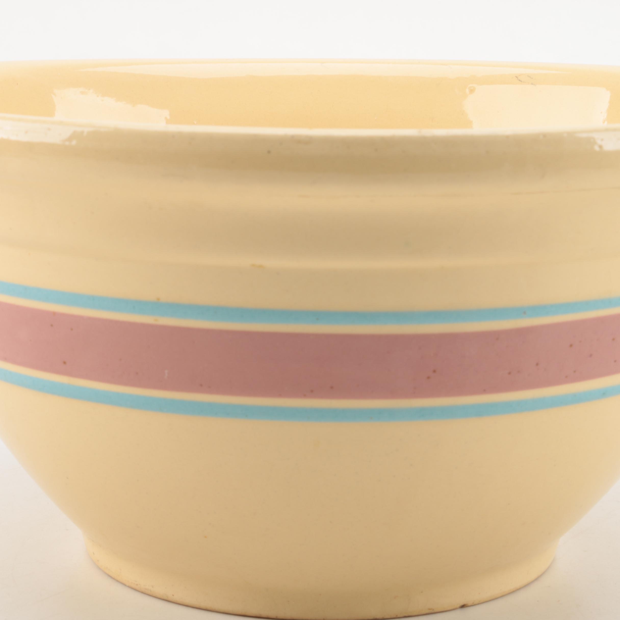 Vintage McCoy Pottery Pink and Blue Stripe "12" Mixing Bowl 1950s