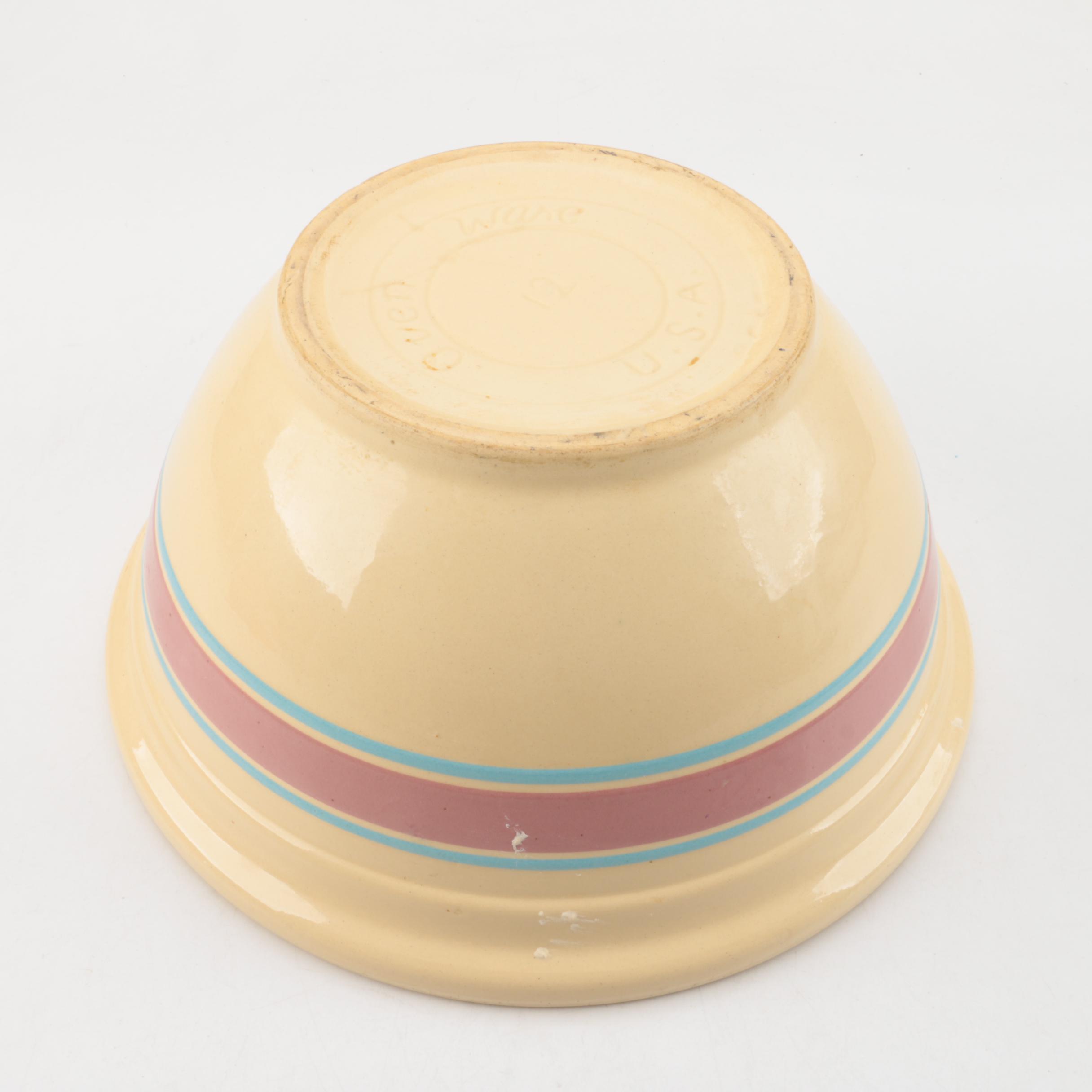 Vintage McCoy Pottery Pink and Blue Stripe "12" Mixing Bowl 1950s