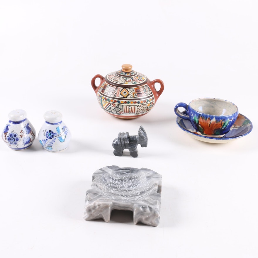 Ceramic and Stone Figurines Dishes and Stand