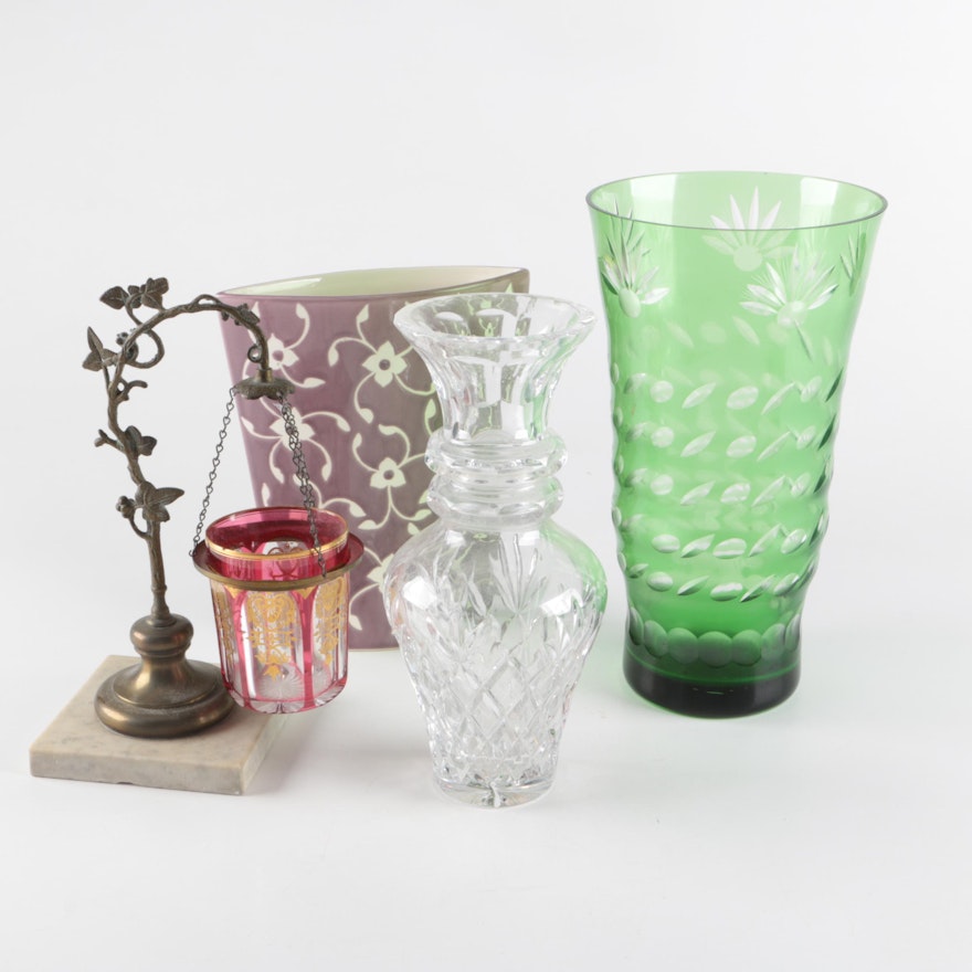 Green Cut to Clear Vase and More