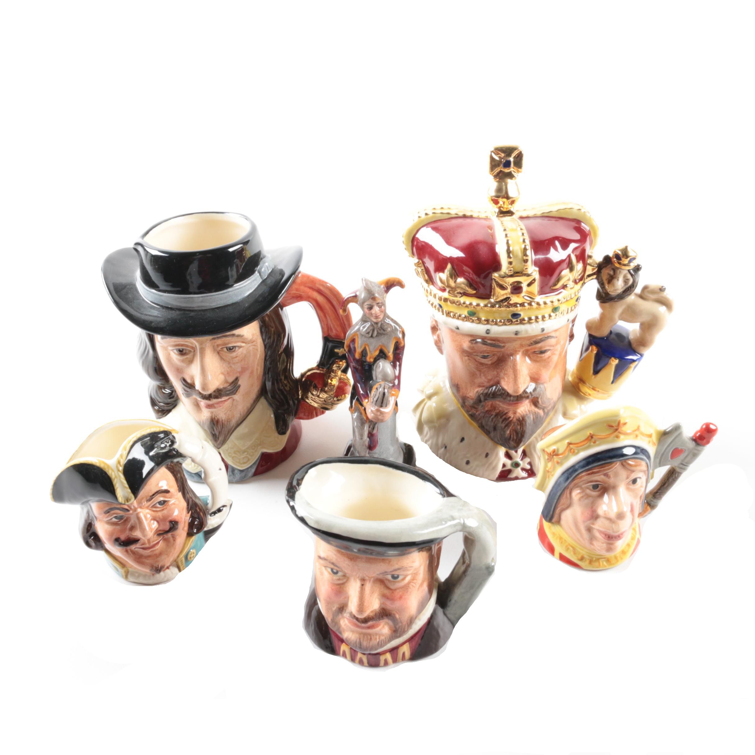 Royal Doulton "King Charles I", "King Edward VII" "The Red Queen" Character Jugs