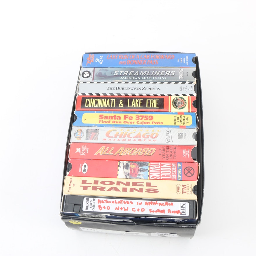 VHS Tapes on Railroads and Trains including "Streamliners:America's Lost Trains"