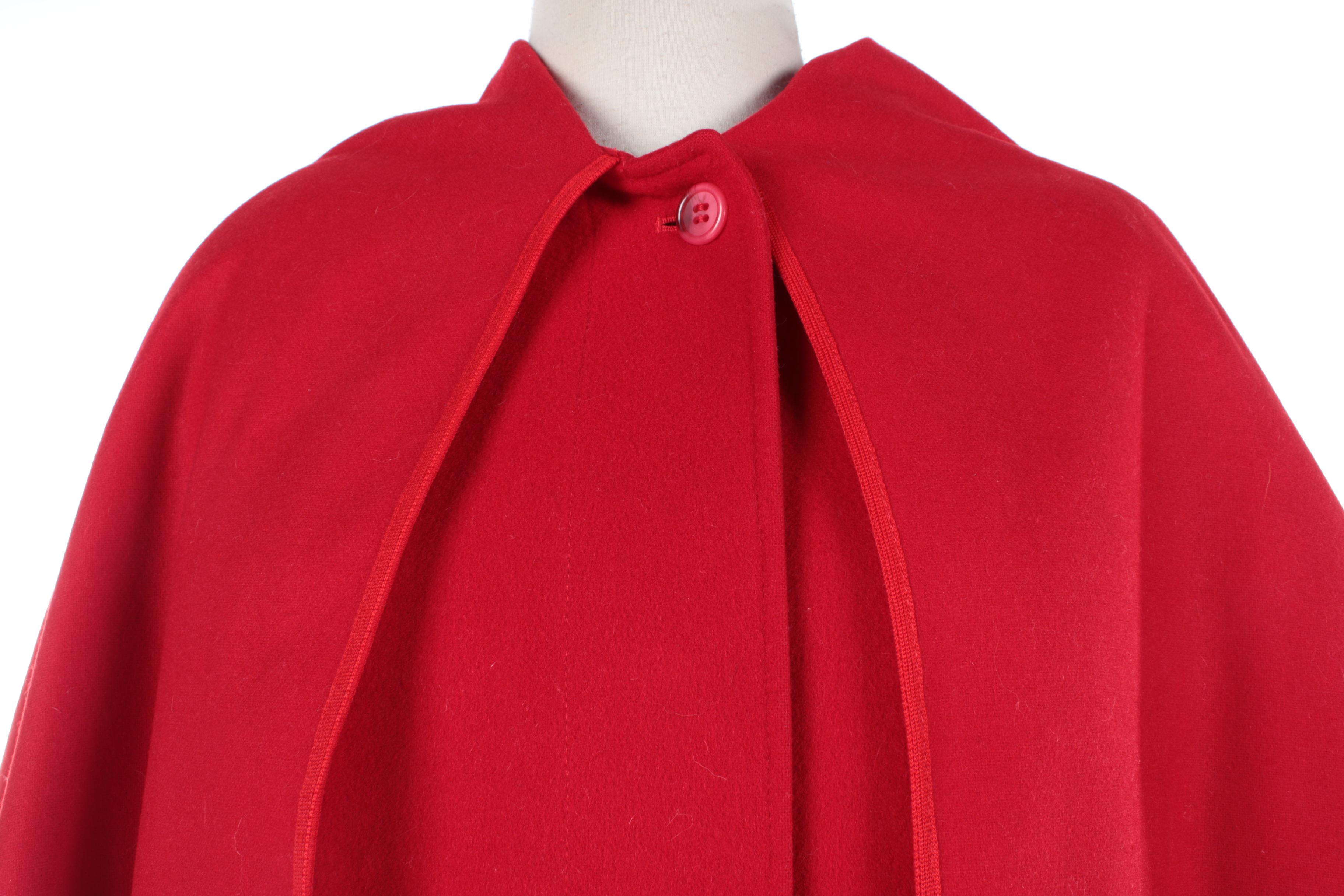 Vintage Burberry Red Wool and Alpaca Coat with Attached Scarf