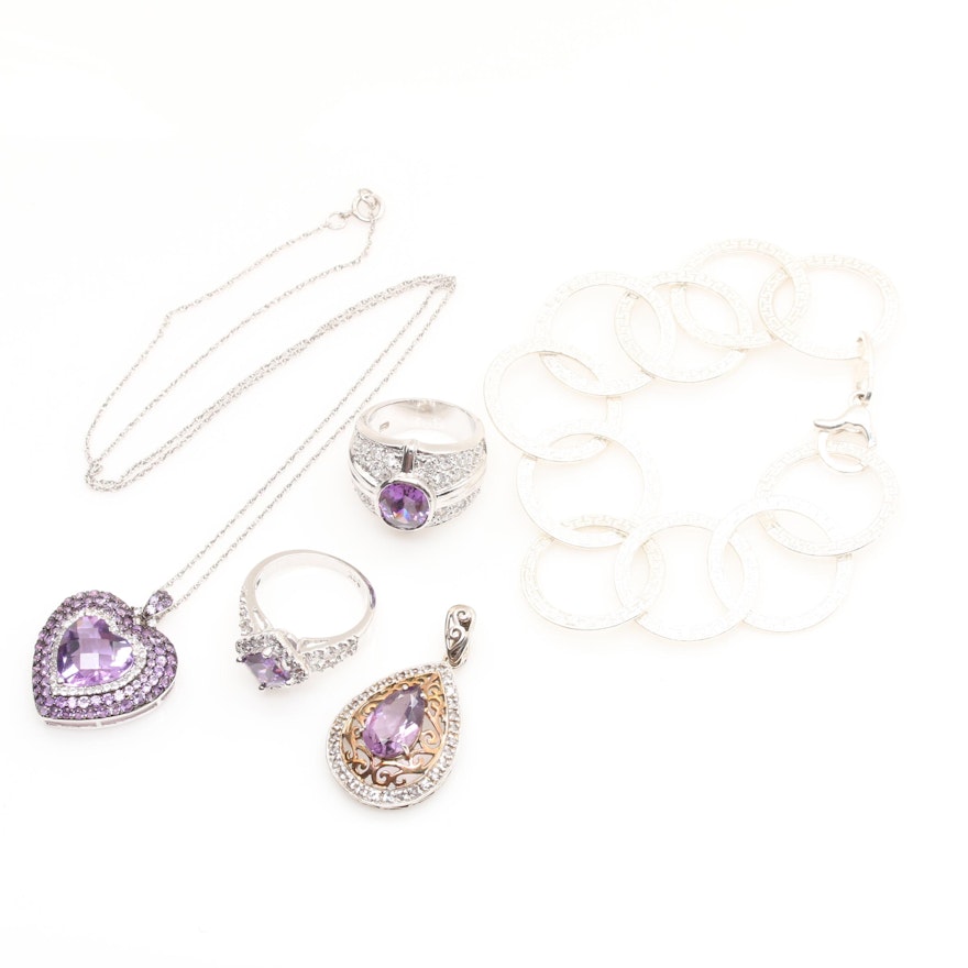 Sterling Silver Jewelry Assortment Featuring Amethyst and White Sapphire