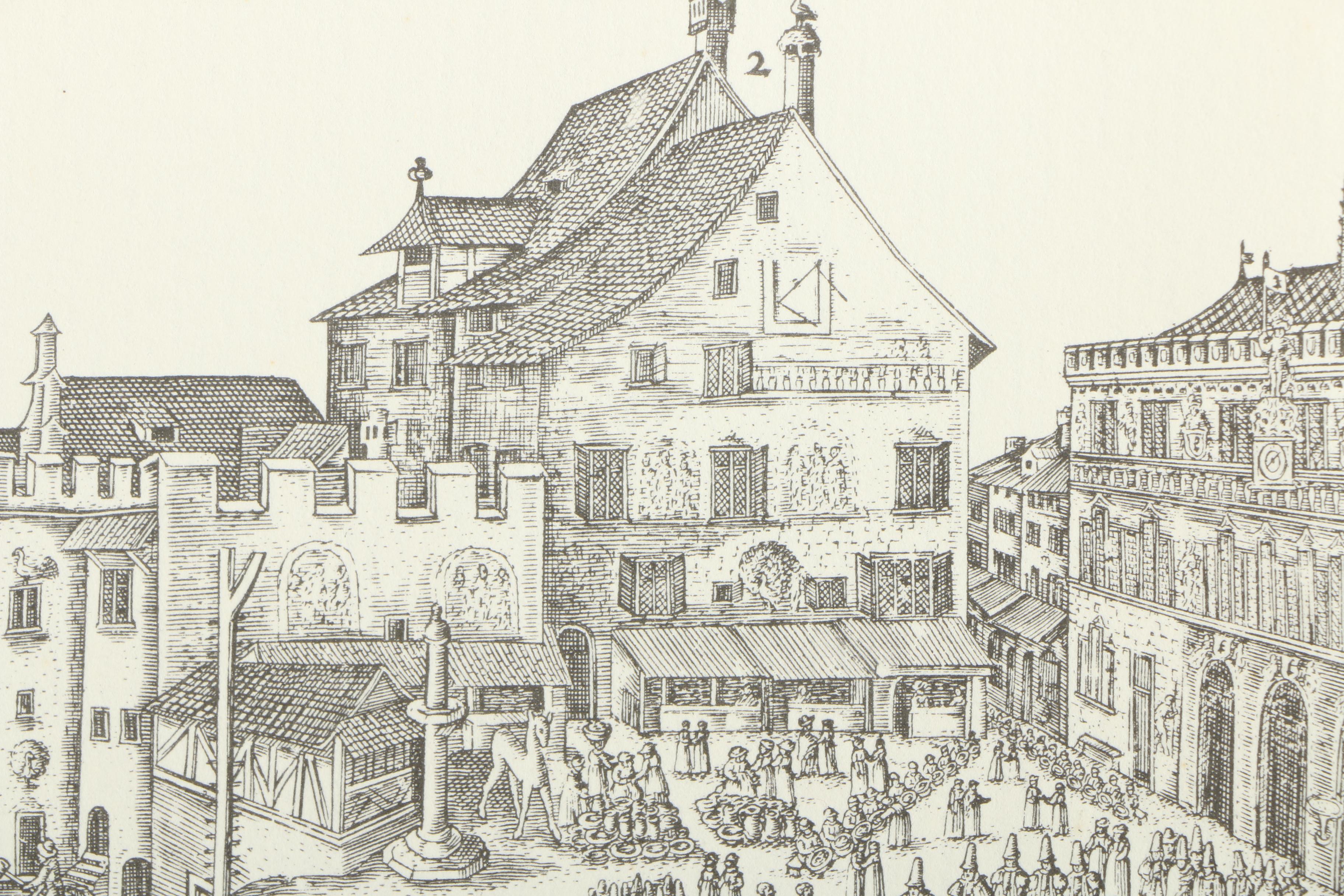 Reproduction Engraving "Prospect Des Kornmarckts zu Basel"