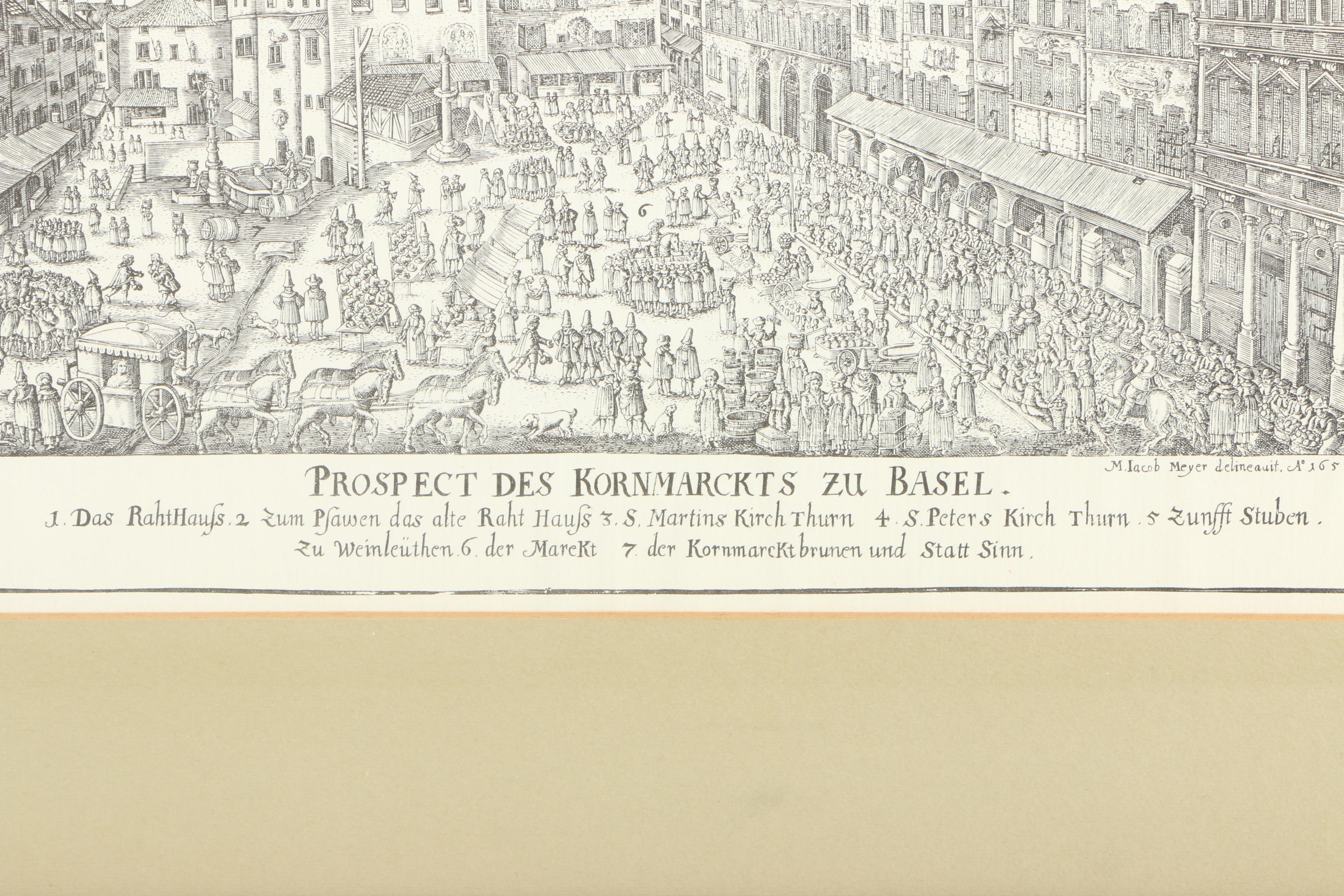 Reproduction Engraving "Prospect Des Kornmarckts zu Basel"