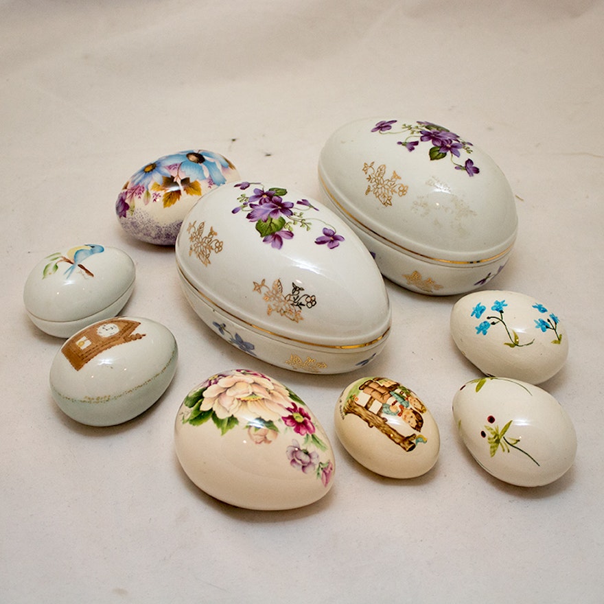 Porcelain Hand-Painted Decorative Egg Figurines