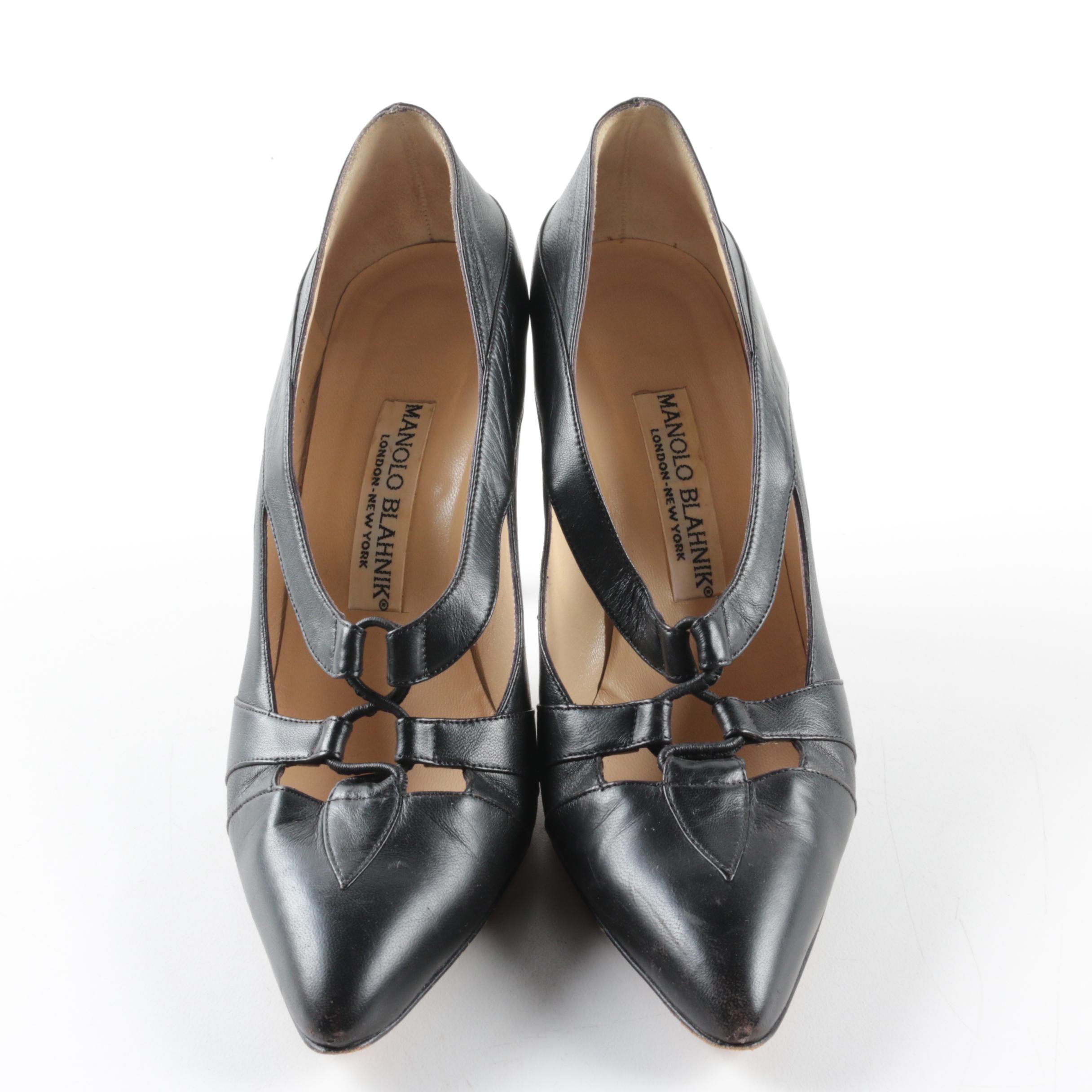 Manolo Blahnik Black Leather High-Heeled Shoes