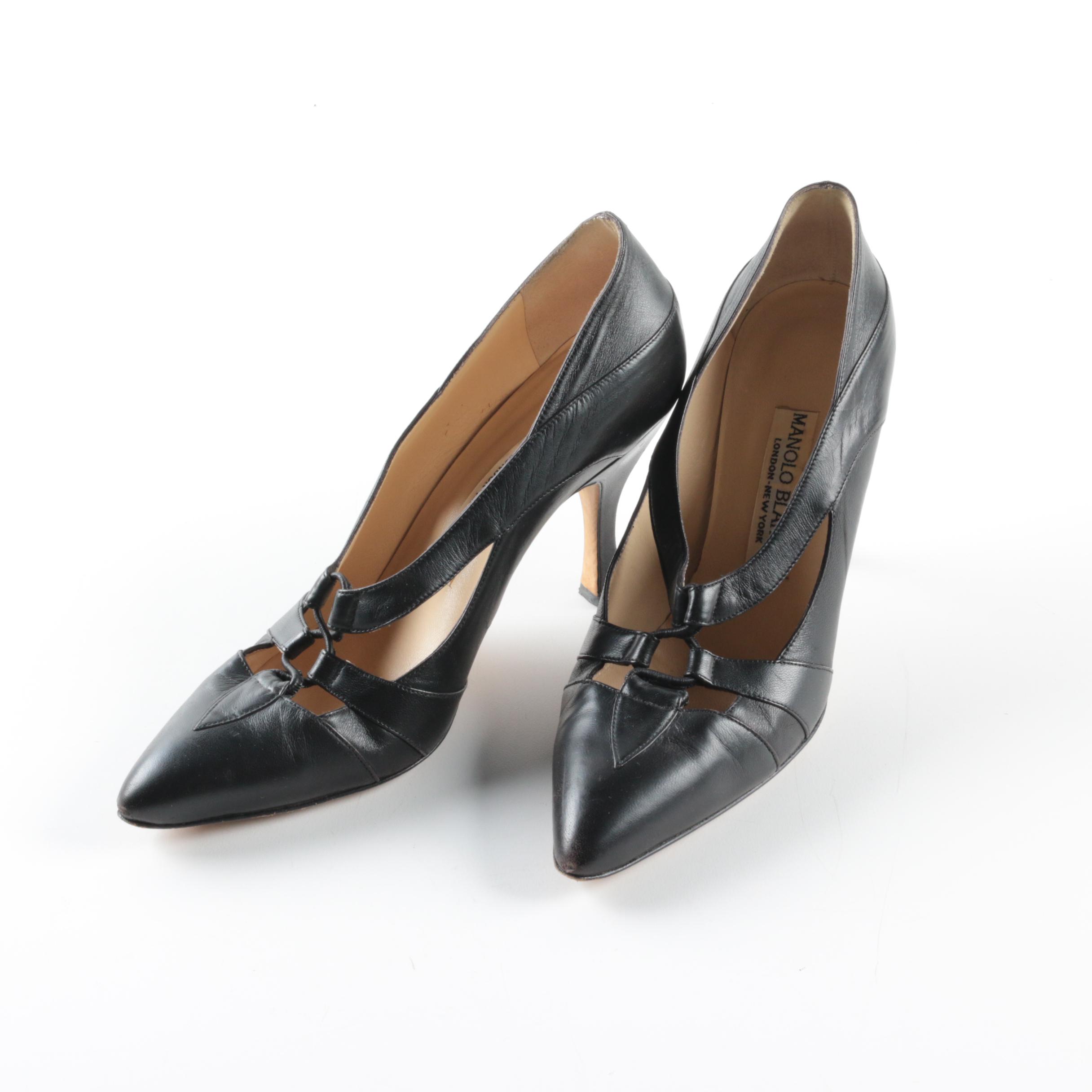 Manolo Blahnik Black Leather High-Heeled Shoes