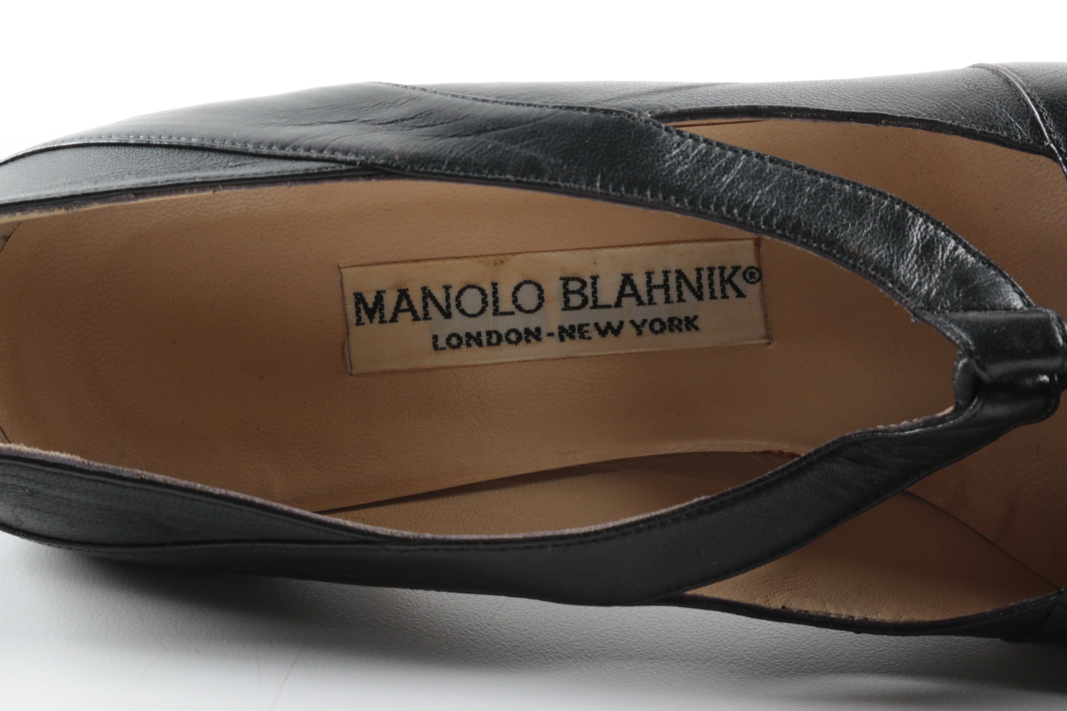 Manolo Blahnik Black Leather High-Heeled Shoes