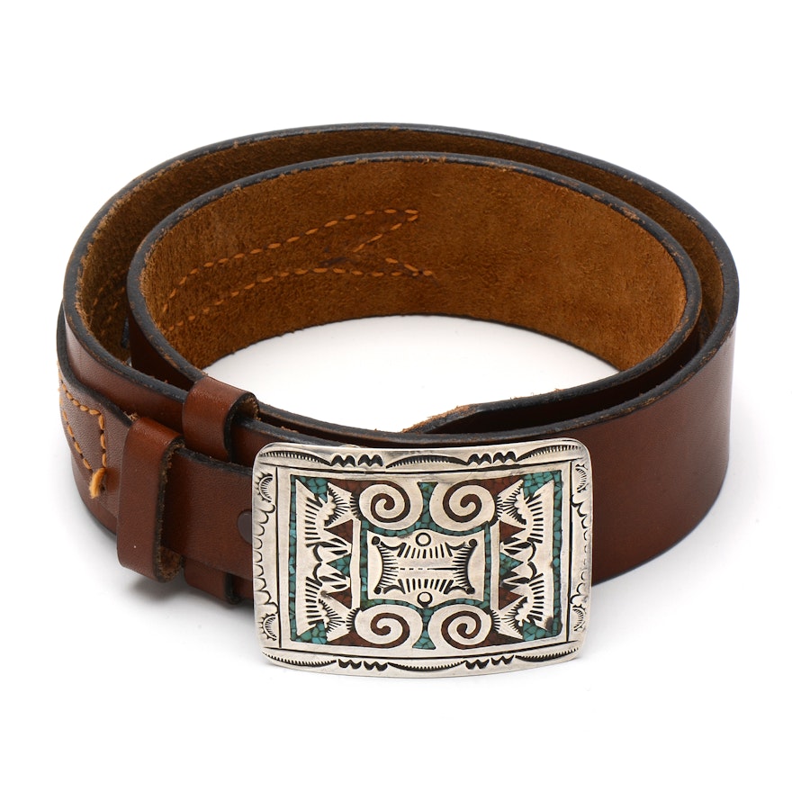 Southwest 800 Silver Dyed Chip Cowhide Leather Belt