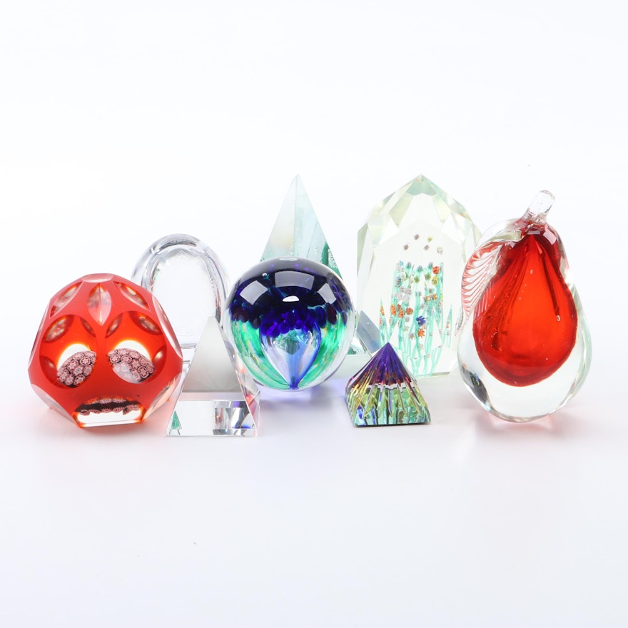 Art Glass Paperweights Including Tyrone Crystal