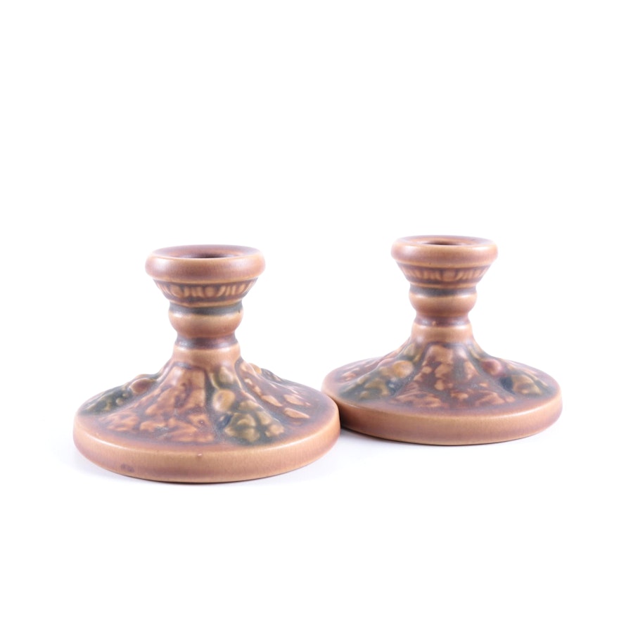 Vintage Roseville Pottery "Florentine" Candlestick Holders