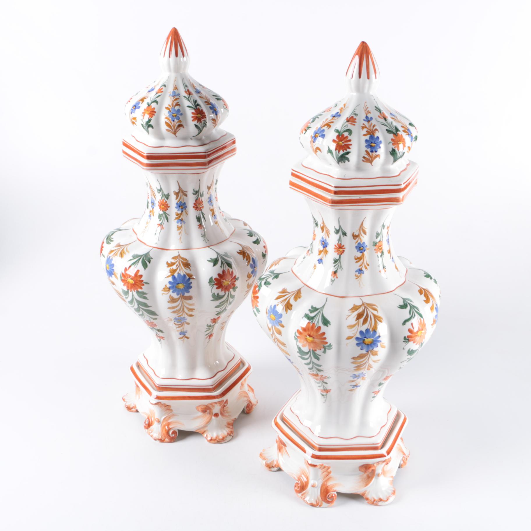 Hand Made Italian A. Zen- Nove Ceramic Urns and Stands