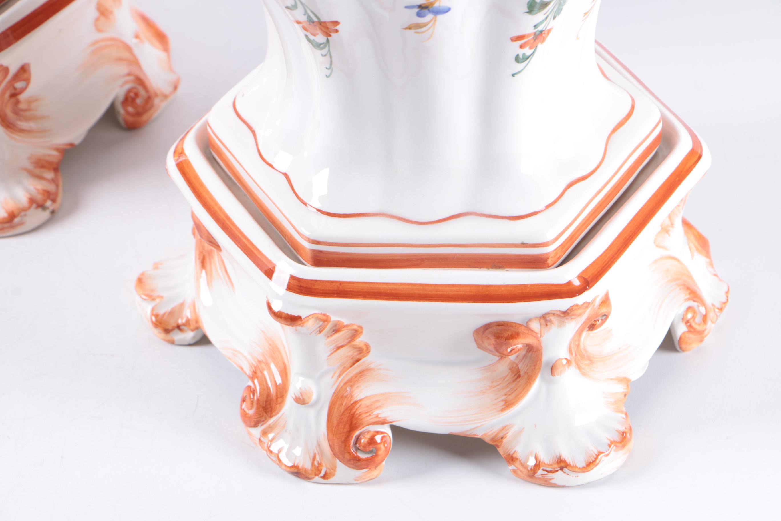 Hand Made Italian A. Zen- Nove Ceramic Urns and Stands