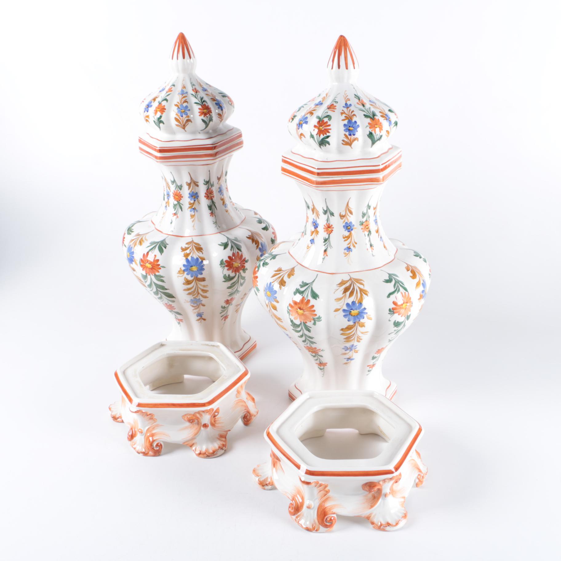 Hand Made Italian A. Zen- Nove Ceramic Urns and Stands