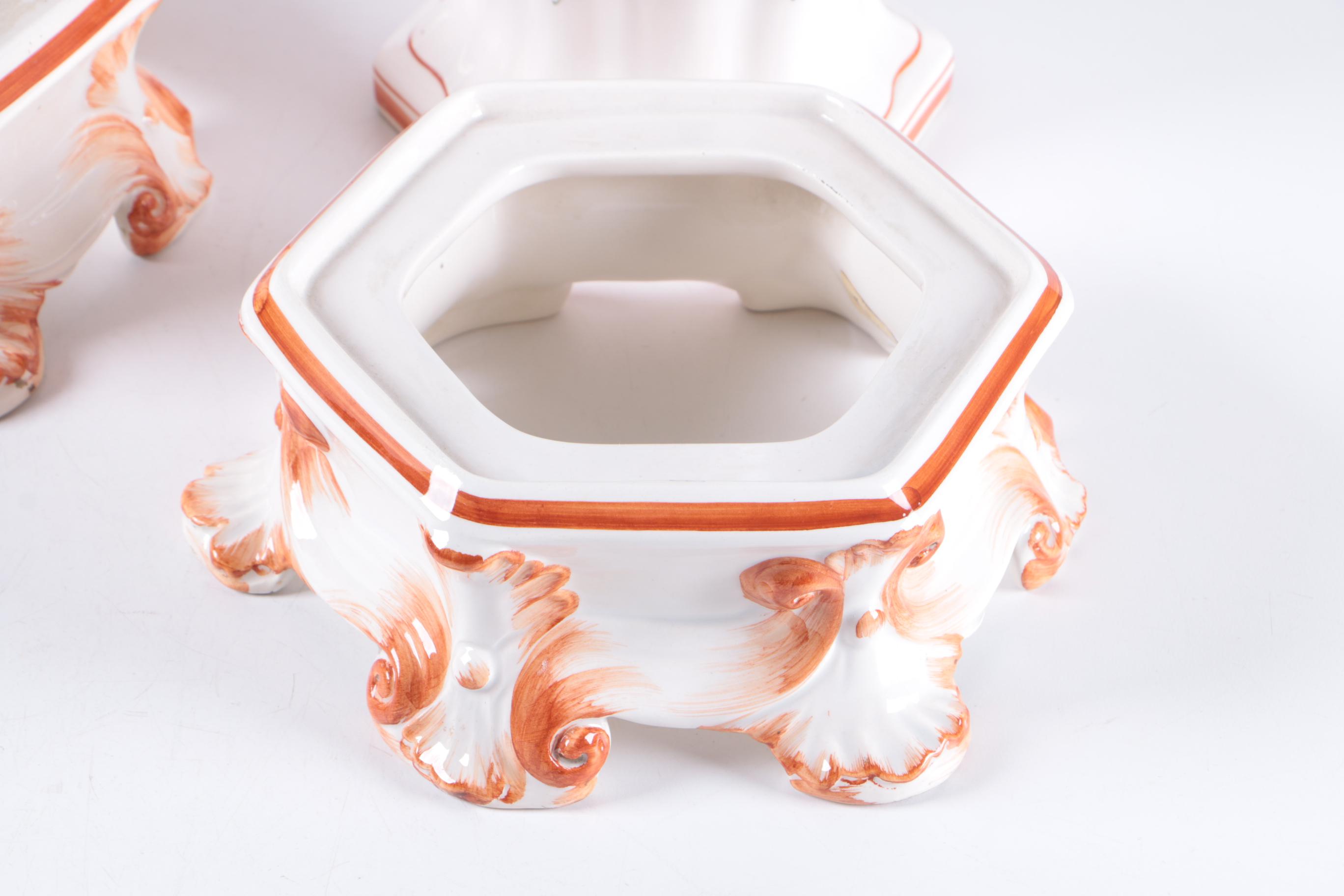 Hand Made Italian A. Zen- Nove Ceramic Urns and Stands