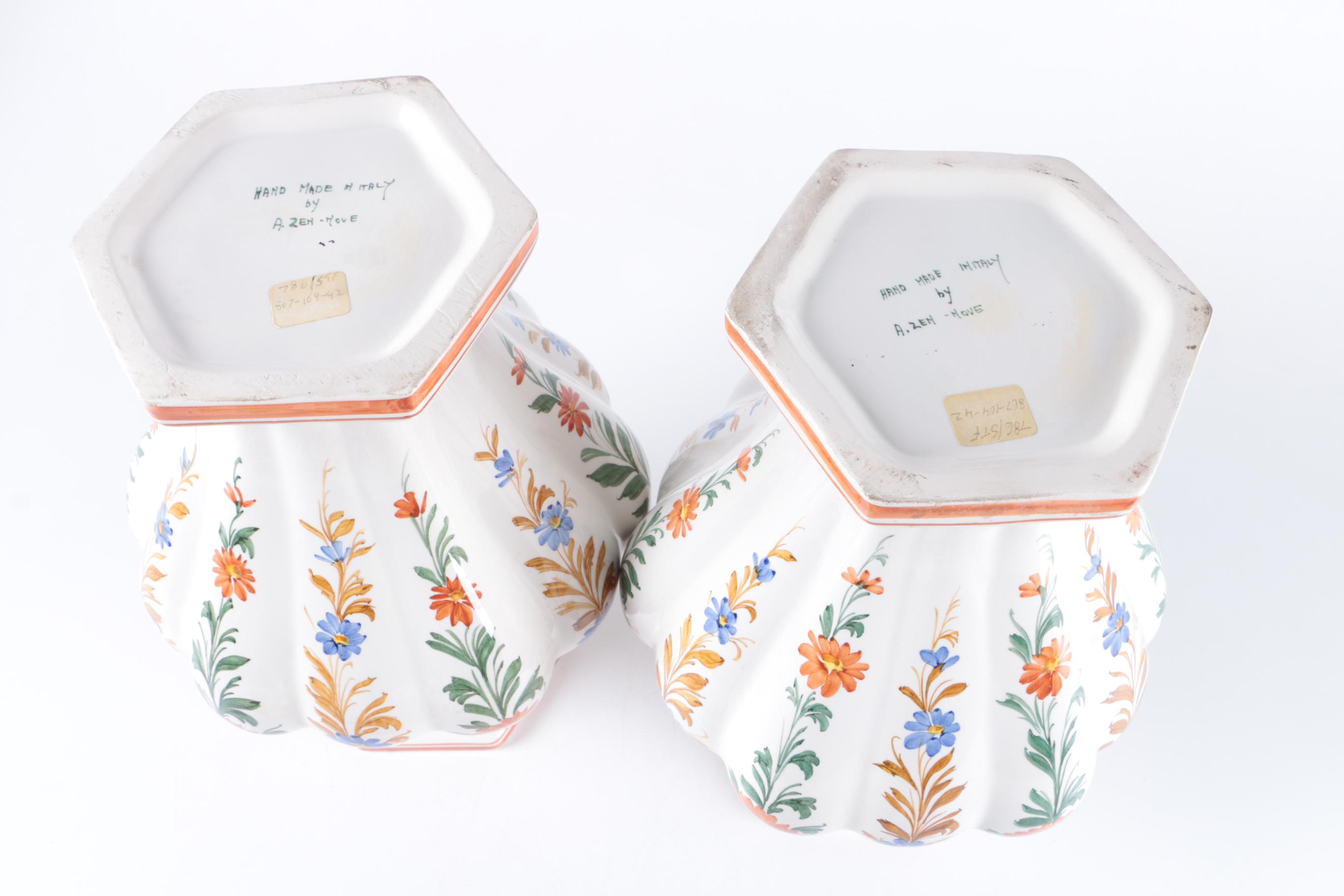 Hand Made Italian A. Zen- Nove Ceramic Urns and Stands