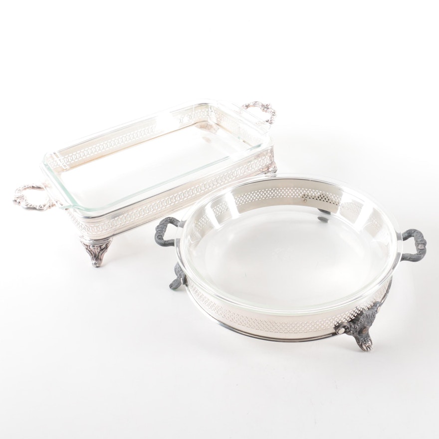 Silver Plate Chafing Dishes with Glass Inserts