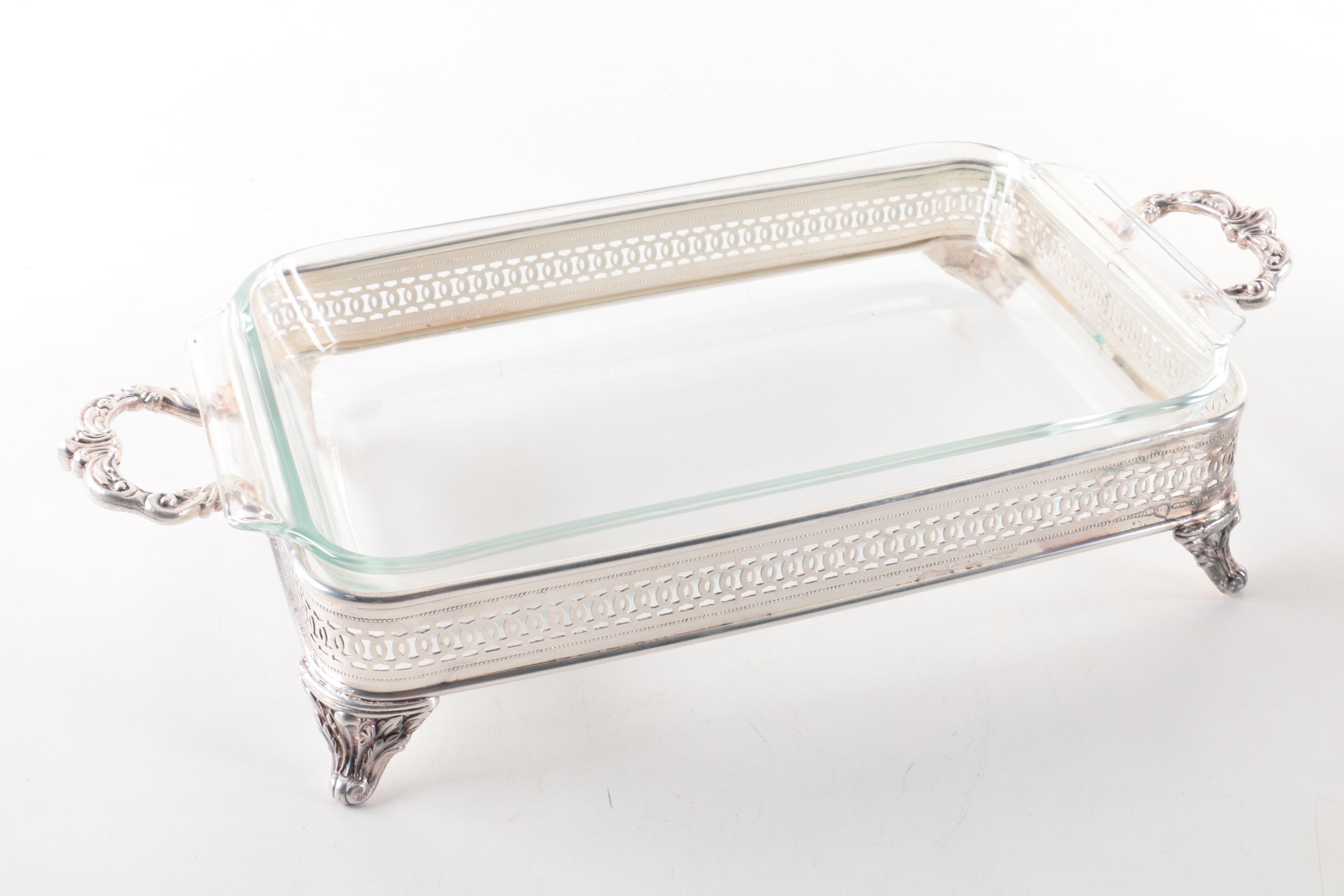 Silver Plate Chafing Dishes with Glass Inserts