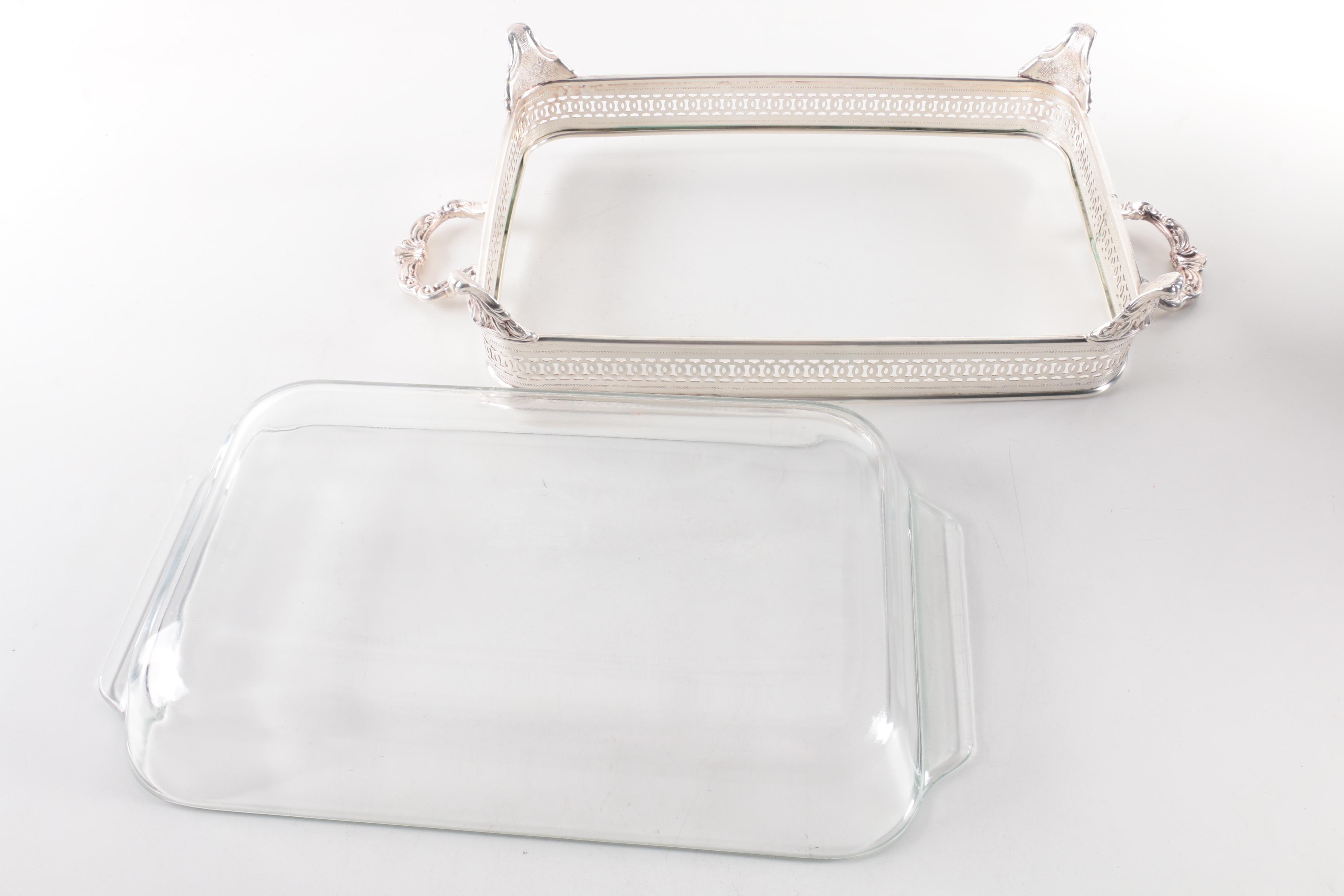Silver Plate Chafing Dishes with Glass Inserts