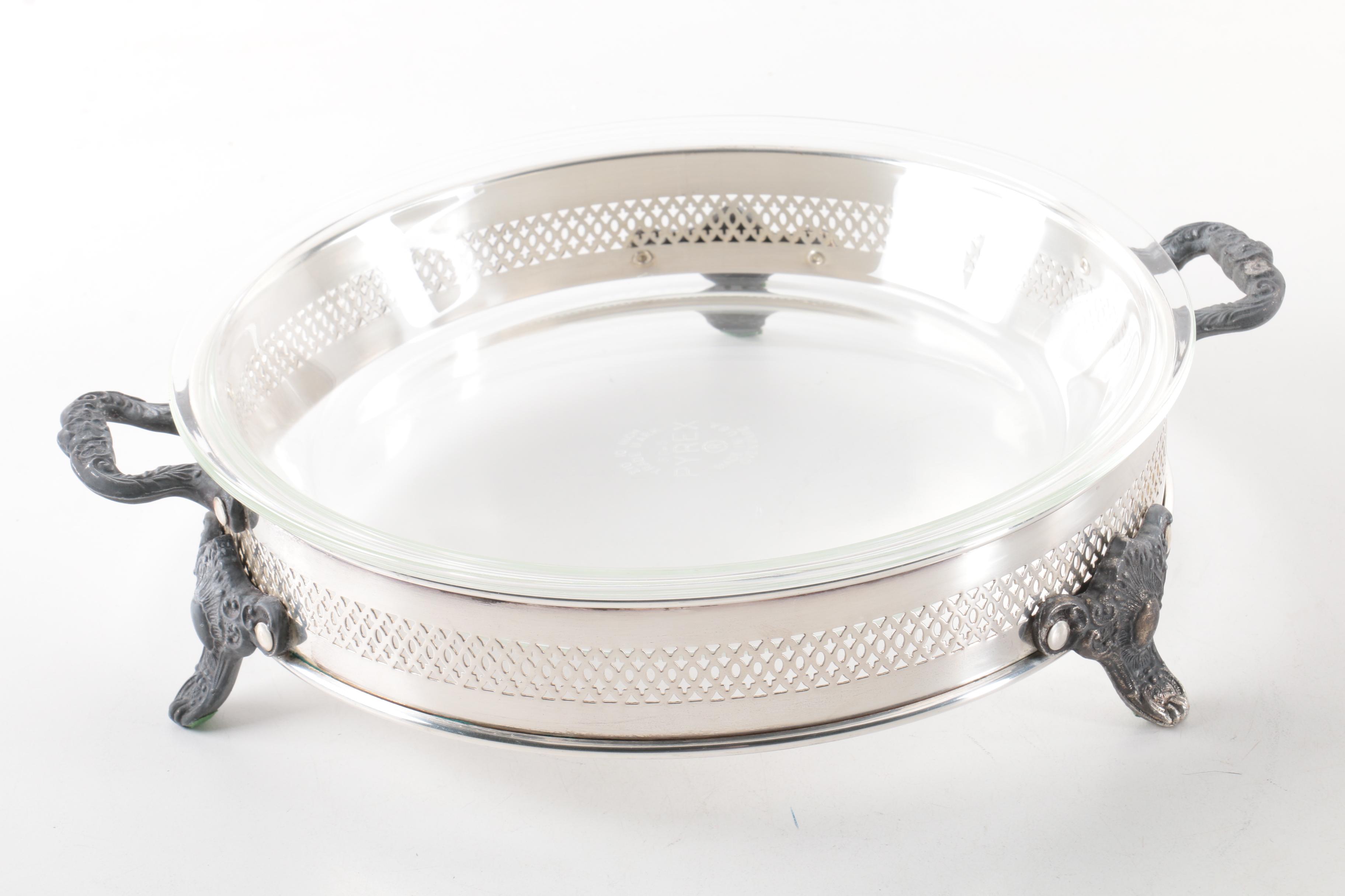 Silver Plate Chafing Dishes with Glass Inserts