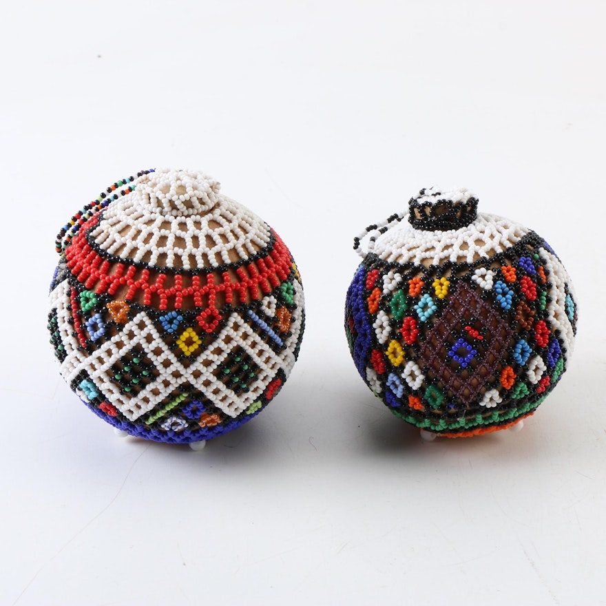 Southern African Beaded Gourd Bottles