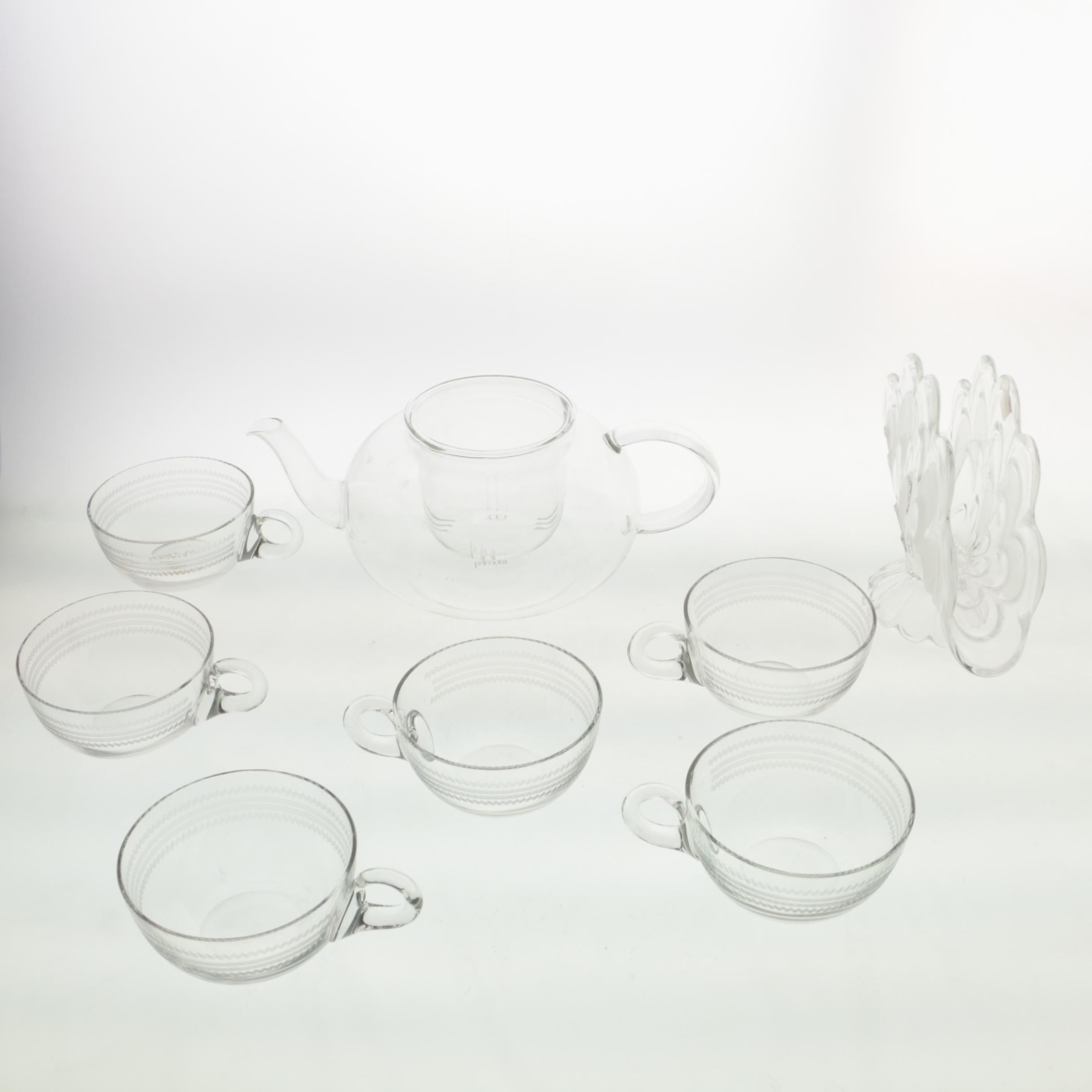 Glass Pedestal Napkin Holder with Cups and Teapot