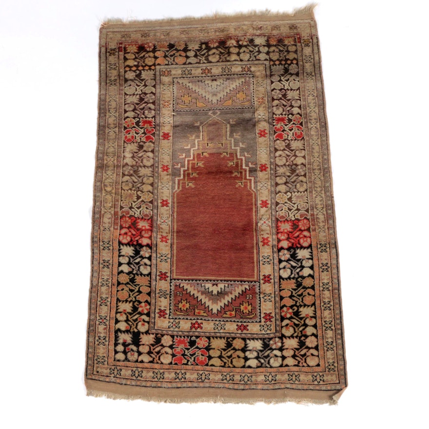 Semi Antique Hand-Knotted Anatolian Wool Prayer Rug