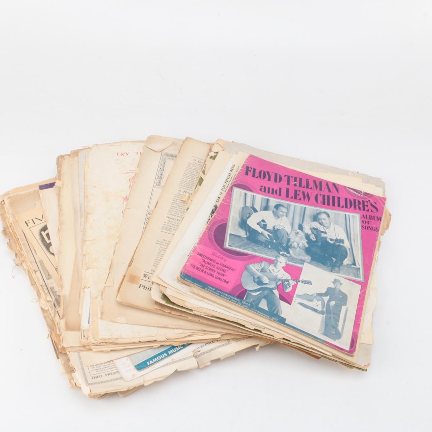 Collection of Vintage Sheet Music Including "Floyd Tillman and Lew Childre"