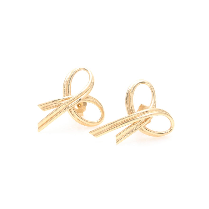 14K Yellow Gold Bow Motif Earrings