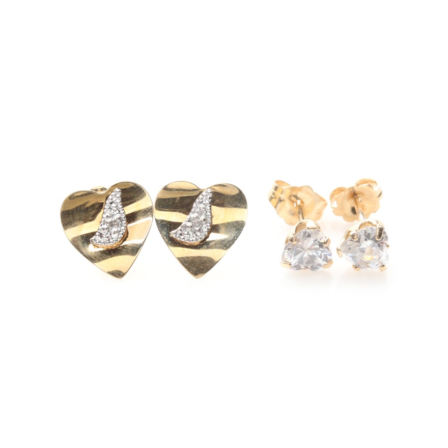 14K Yellow Gold Diamond and Cubic Zirconia Stud Earring Selection