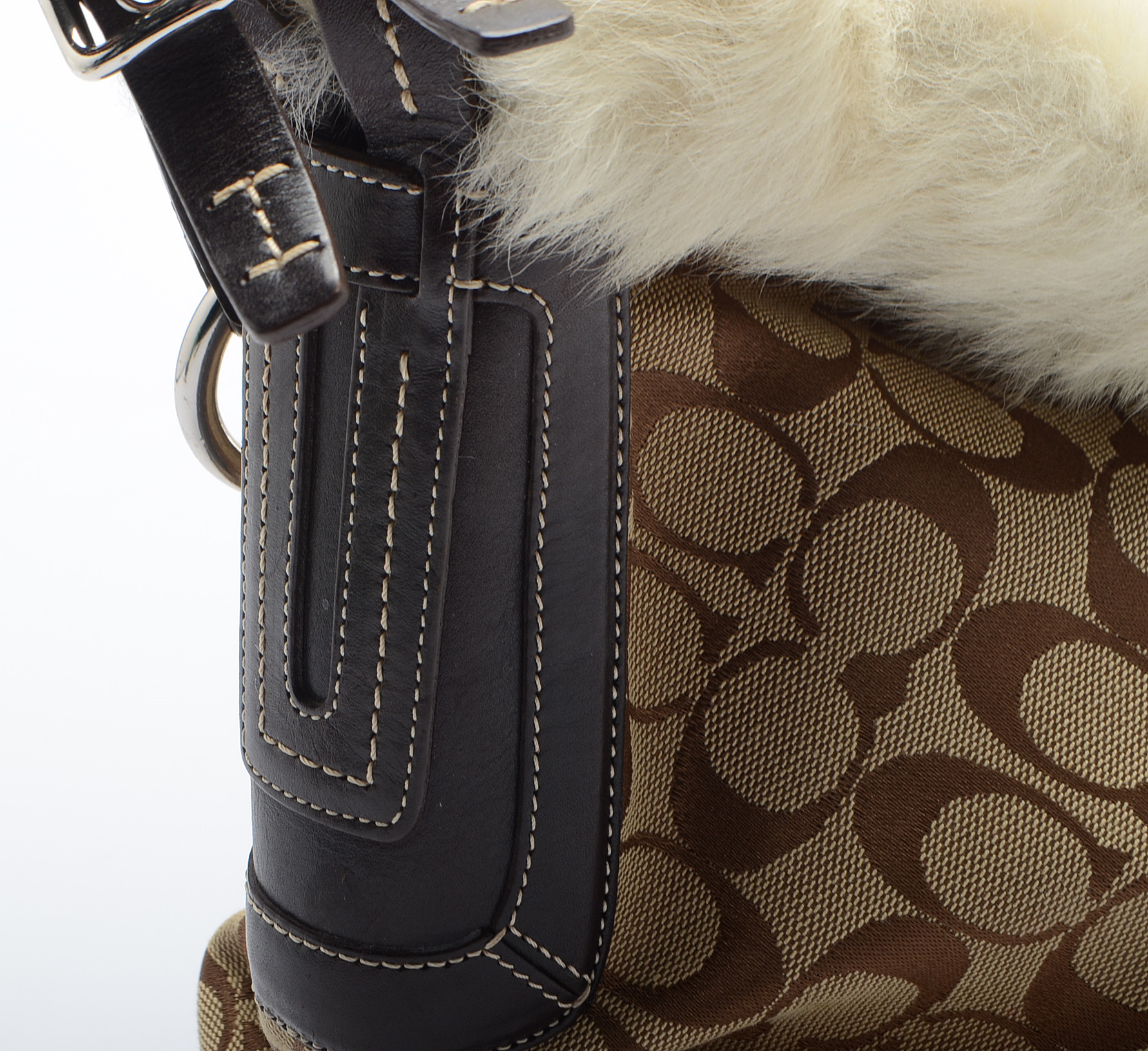 Coach Signature C Canvas, Suede and Faux Fur Handbag