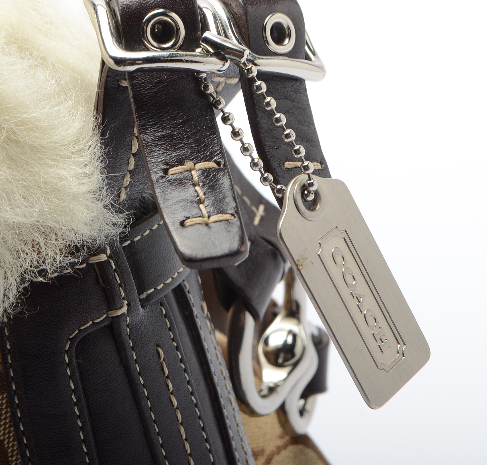 Coach Signature C Canvas, Suede and Faux Fur Handbag