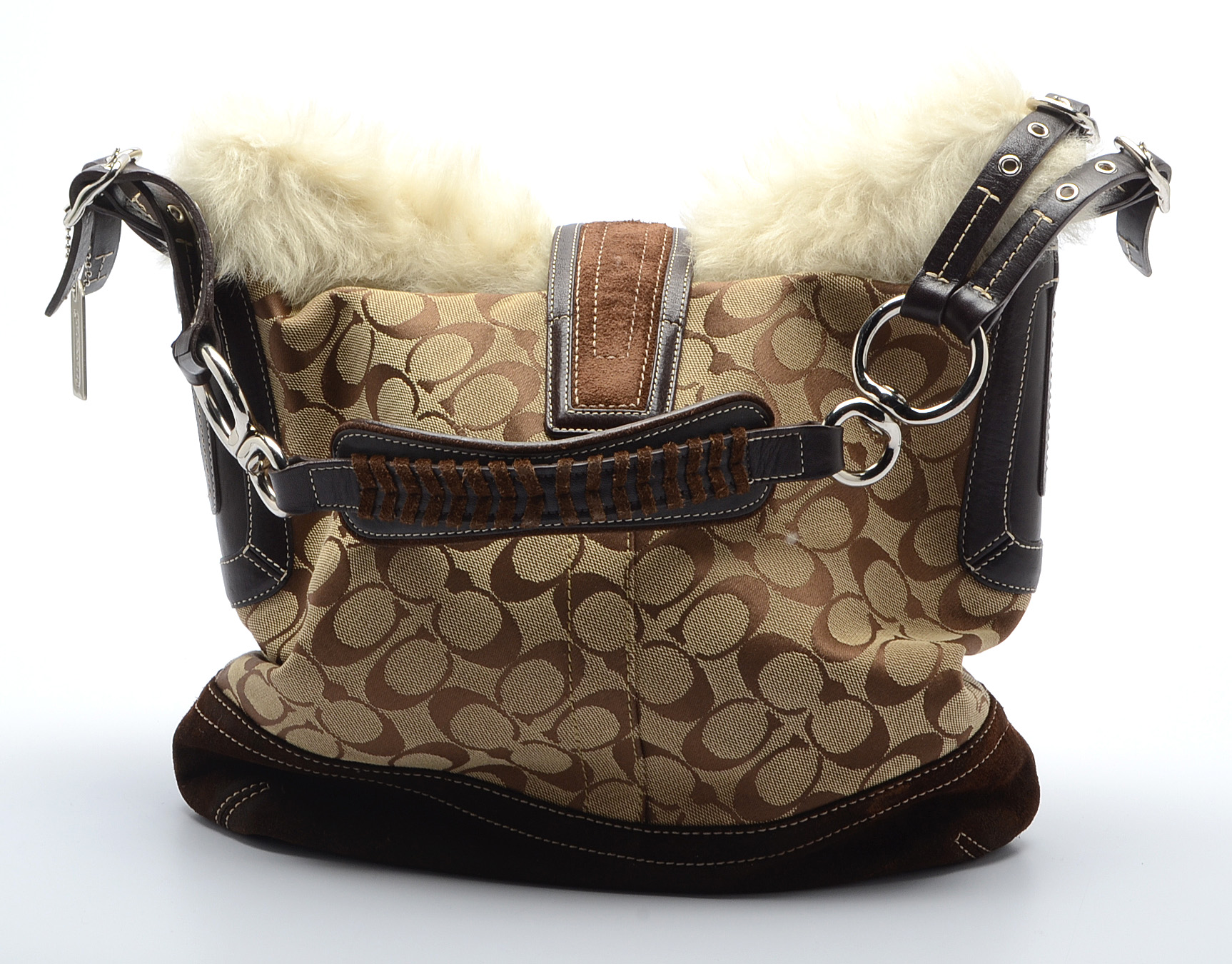 Coach Signature C Canvas, Suede and Faux Fur Handbag